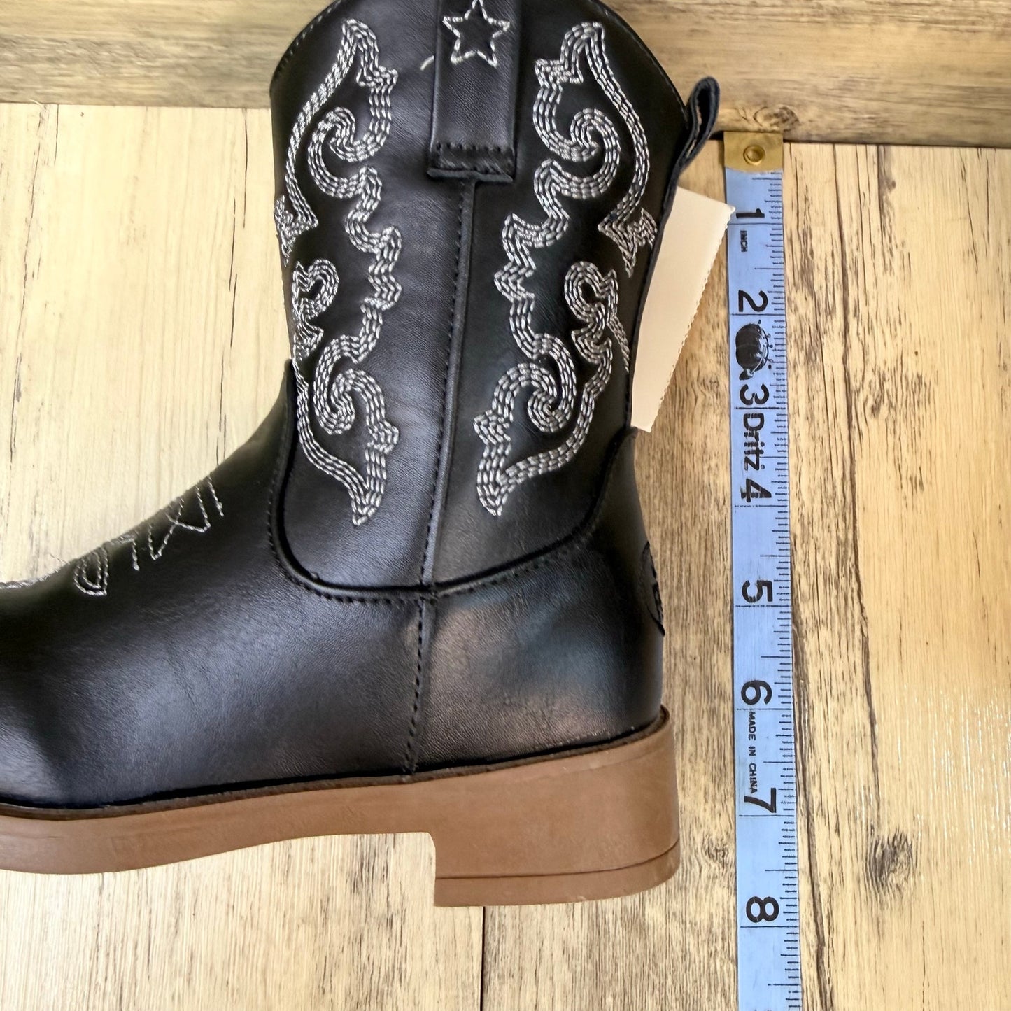 NEW Pawz Youth - Size 8 - Black Western Faux Leather Cowboy Boots