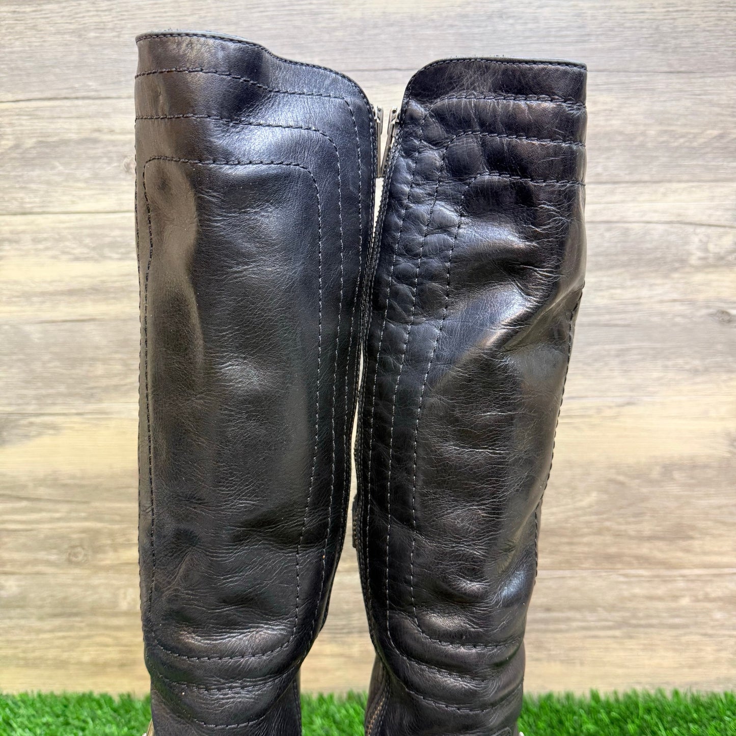 Juicy Couture Women - Size 8.5M - Black Tall Belted Zipper Moto Boots