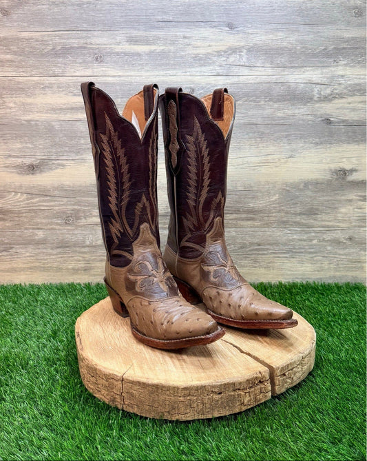 Black Jack Women - Size 6.5B - Two Tone Brown Ostrich Snip Toe Boots 3990 B227