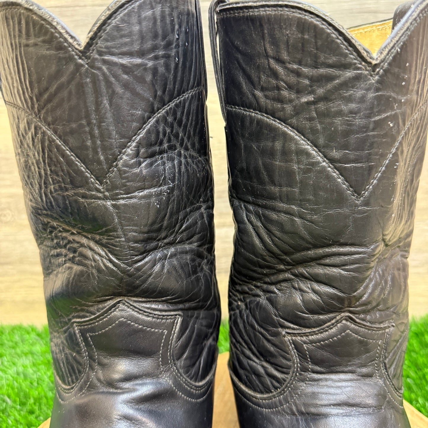 Justin Men - Size 9.5B - Vintage Black Roper Western Cowboy Boots Style 3133