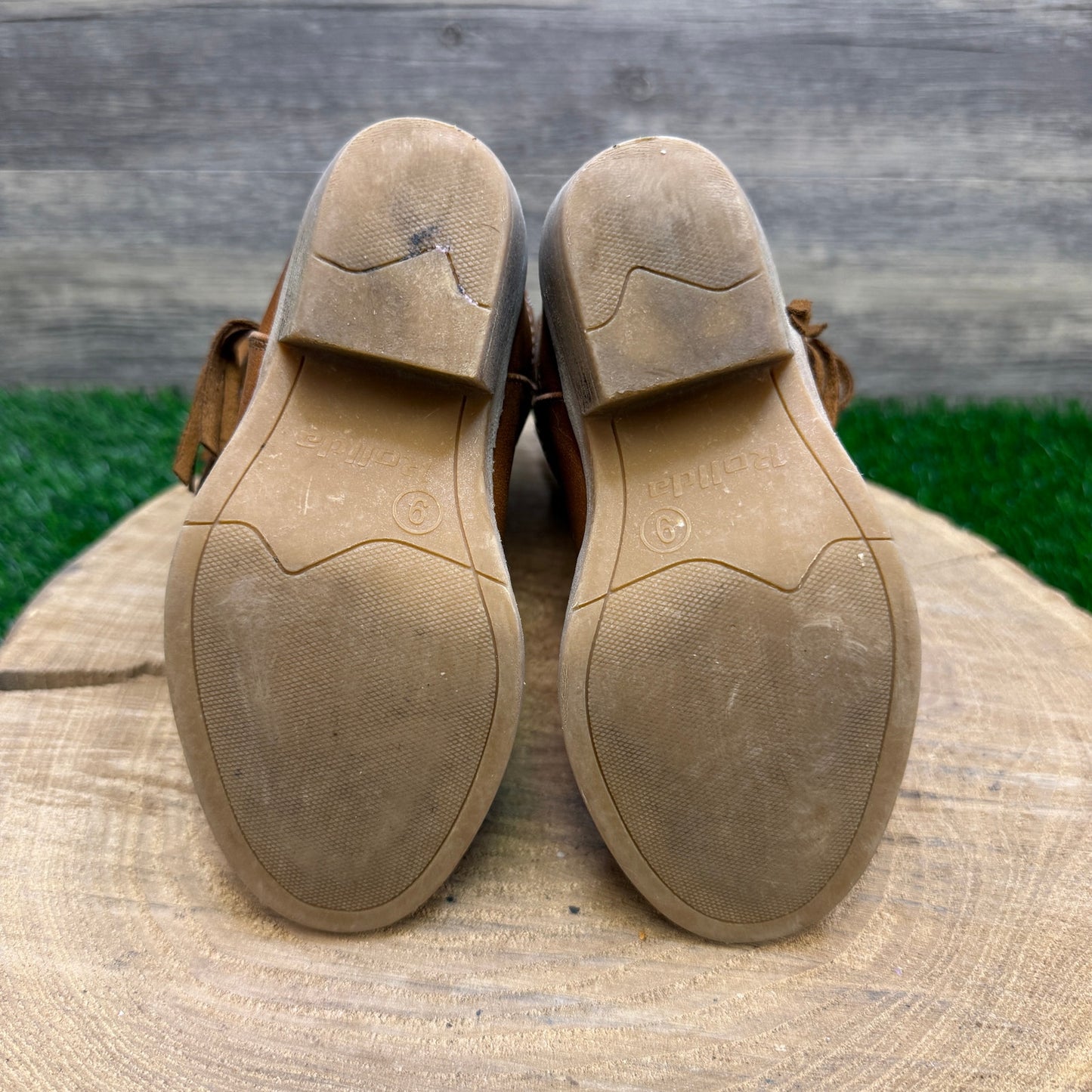 Rolled Youth - Size 9T - Tan Floral Fringe Faux Leather Cowboy Boots Style