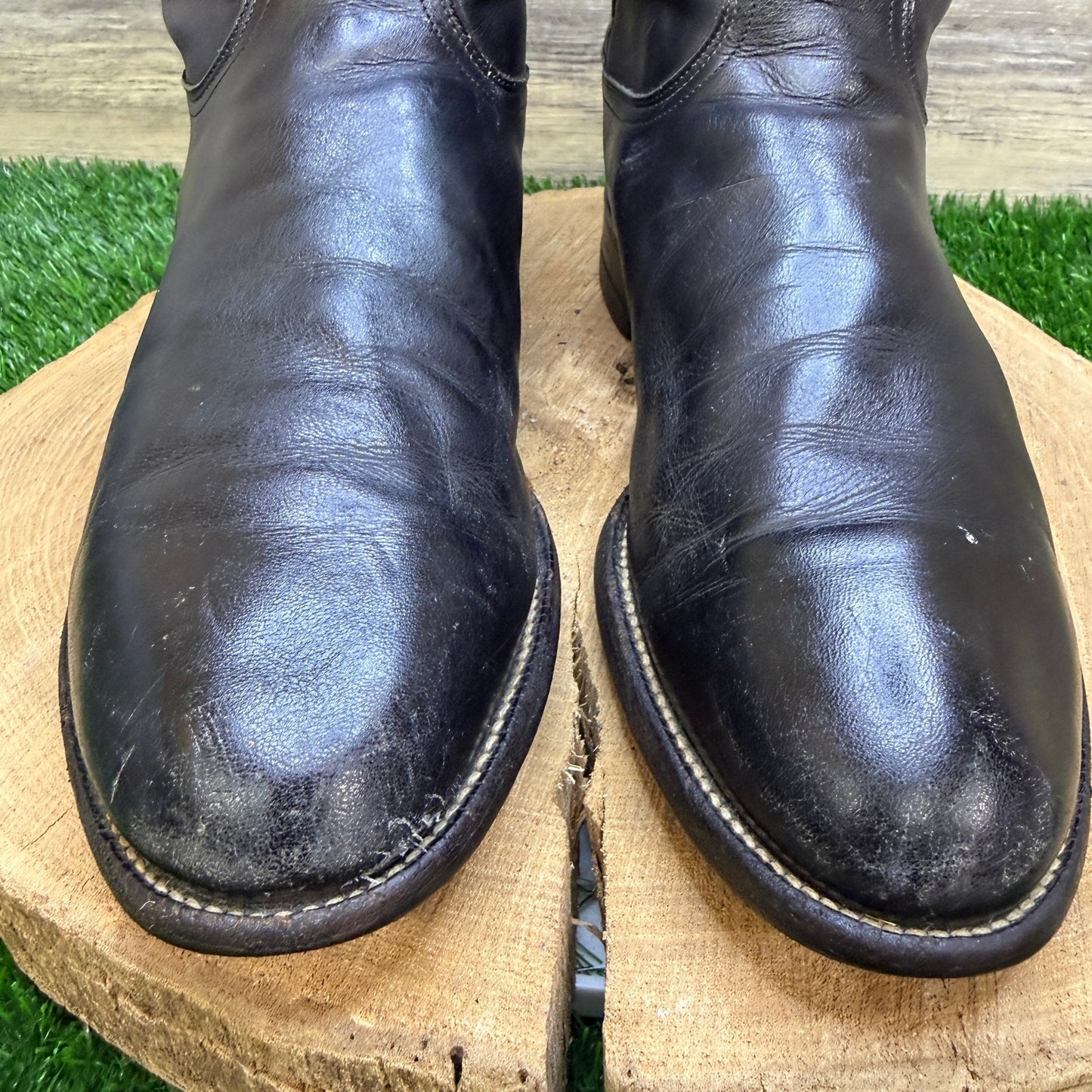 Justin Men - Size 9.5D - Vintage Black Roper Western Cowboy Boots Style 3133