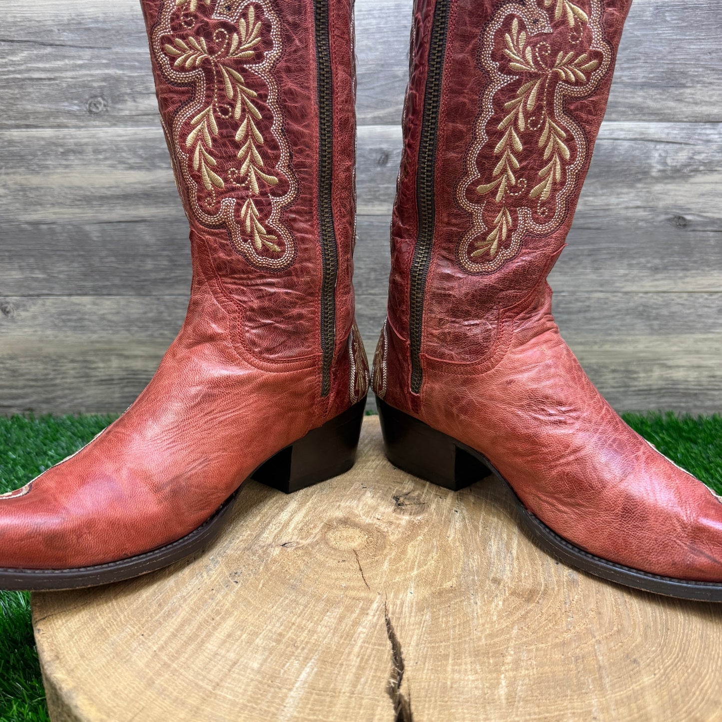 Lane Women - Size 8.5 - Red Tall Zipper Snip Toe Cowboy Boots Style A0078A