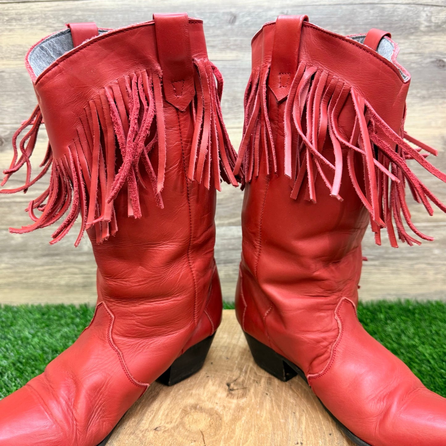 Oak Tree Farms Women - Size 7 - Red Fringe Western Cowboy Boots