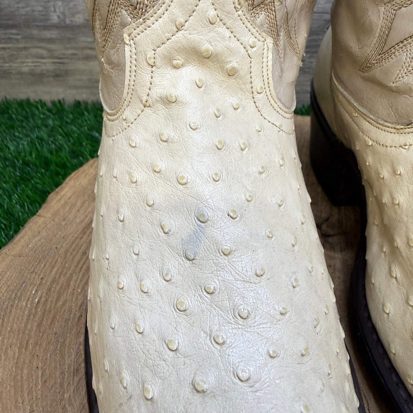 Acme Men - Size 9D - Vintage Cream Ostrich Western Cowboy Boots Style 4577