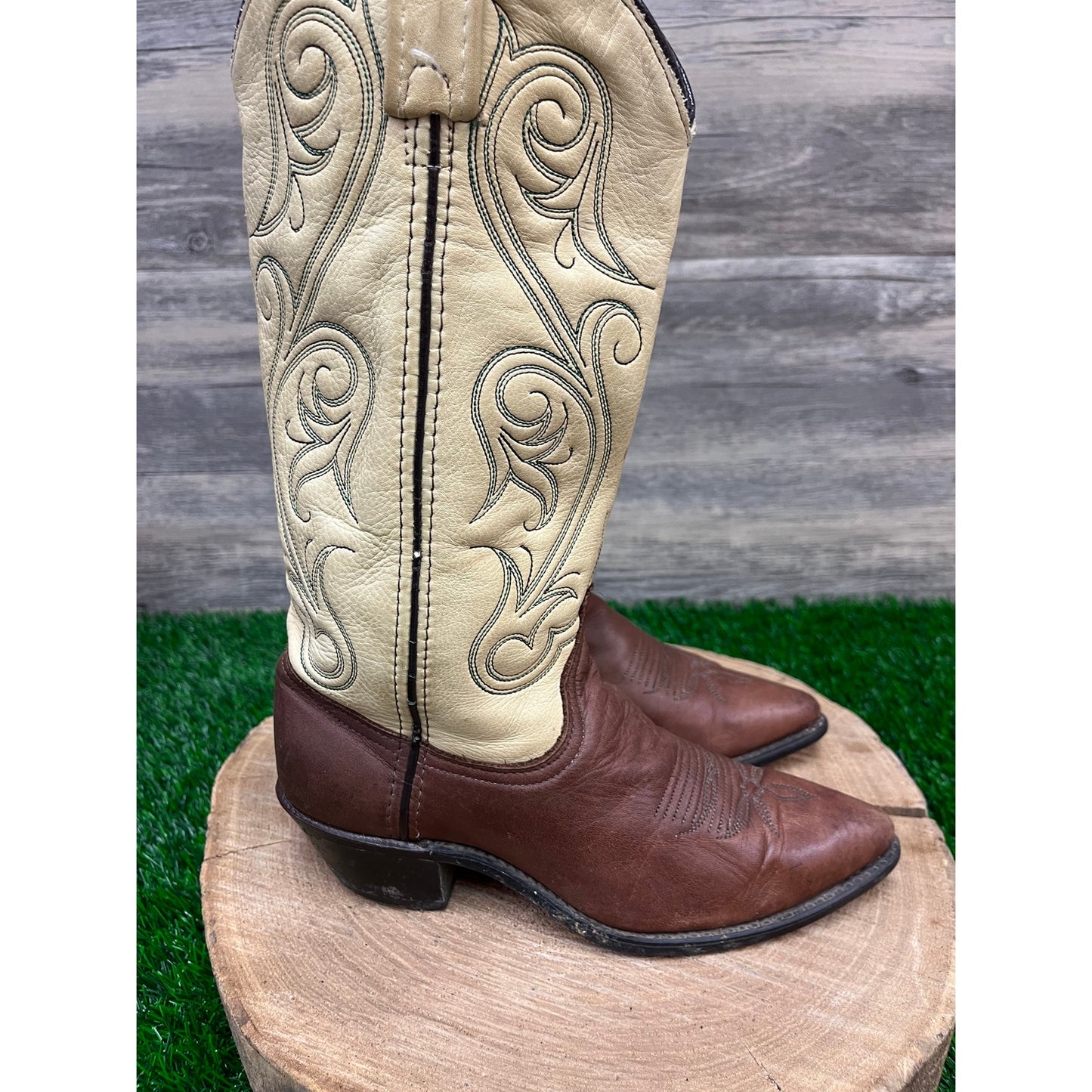 Unknown Women - Size 5.5M - Vintage Brown/Cream Cowboy Boots Style 0764