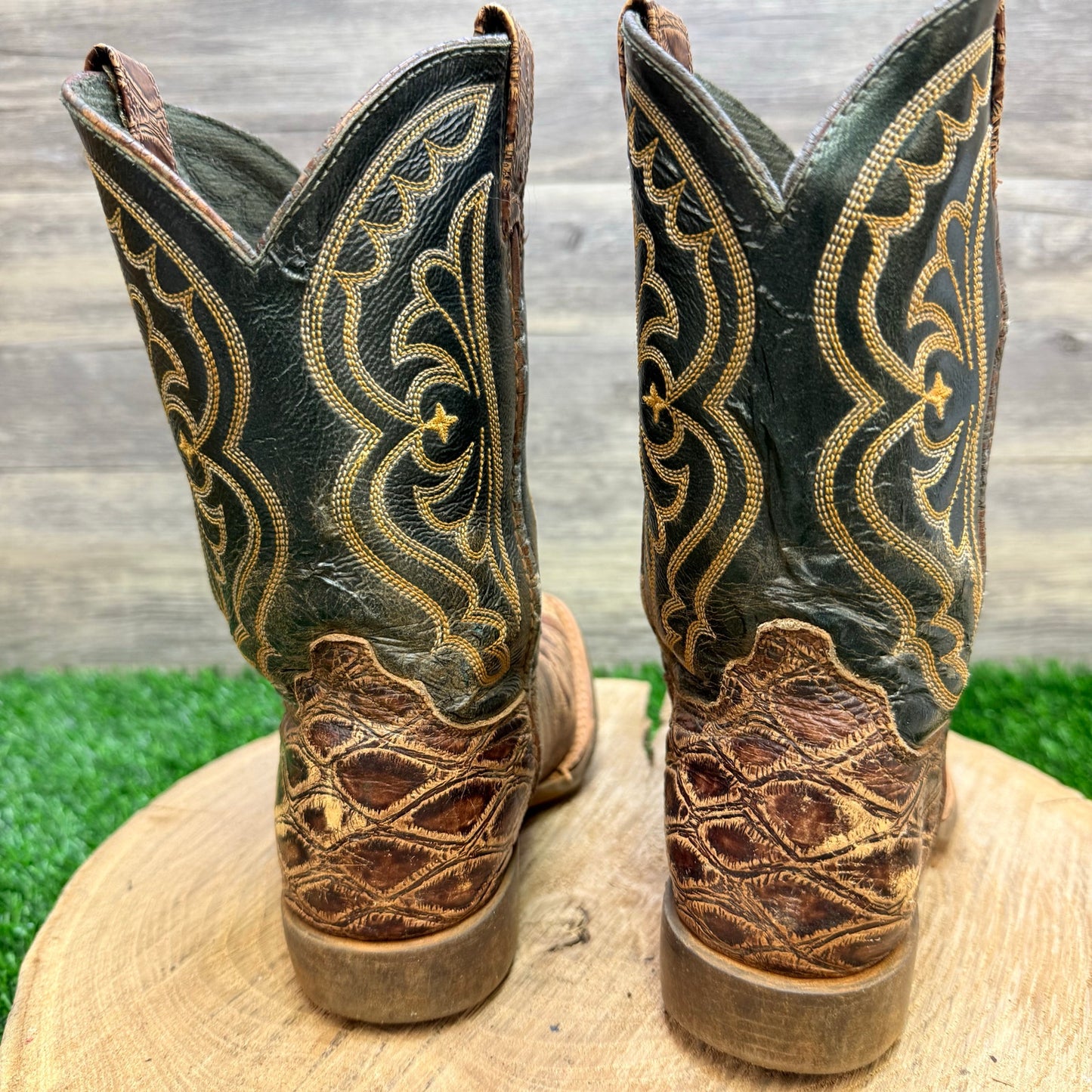 Ariat Youth - Size 13.5 - Brown/Green Square Toe Cowboy Boots