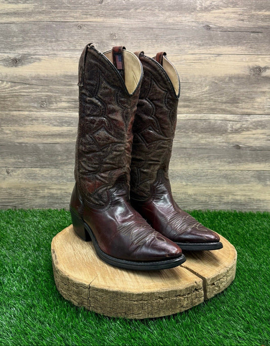Acme Men - Size 8.5EW - Vintage Burgundy Faux Leather Cowboy Boots Style 4698