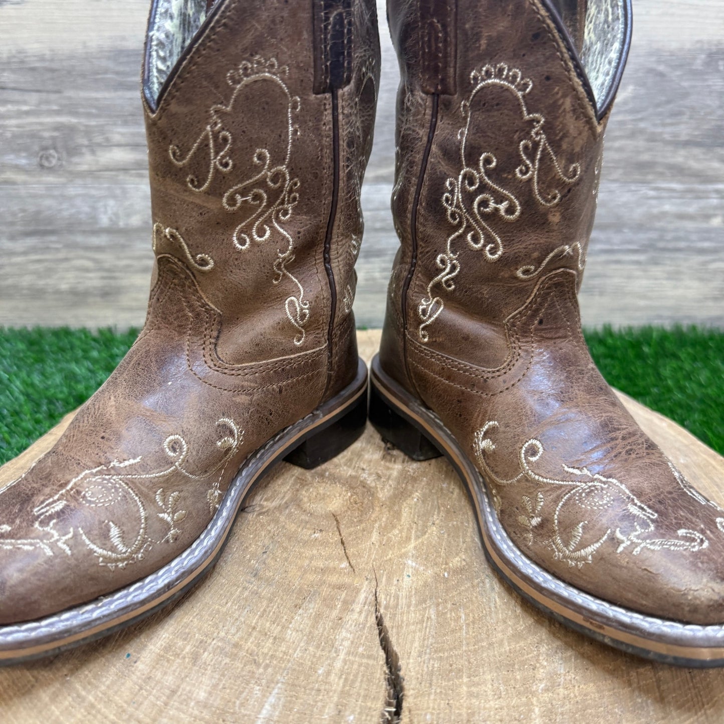 Smoky Mountain Youth - Size 12R - Brown Floral Square Toe Cowboy Boots 3845C