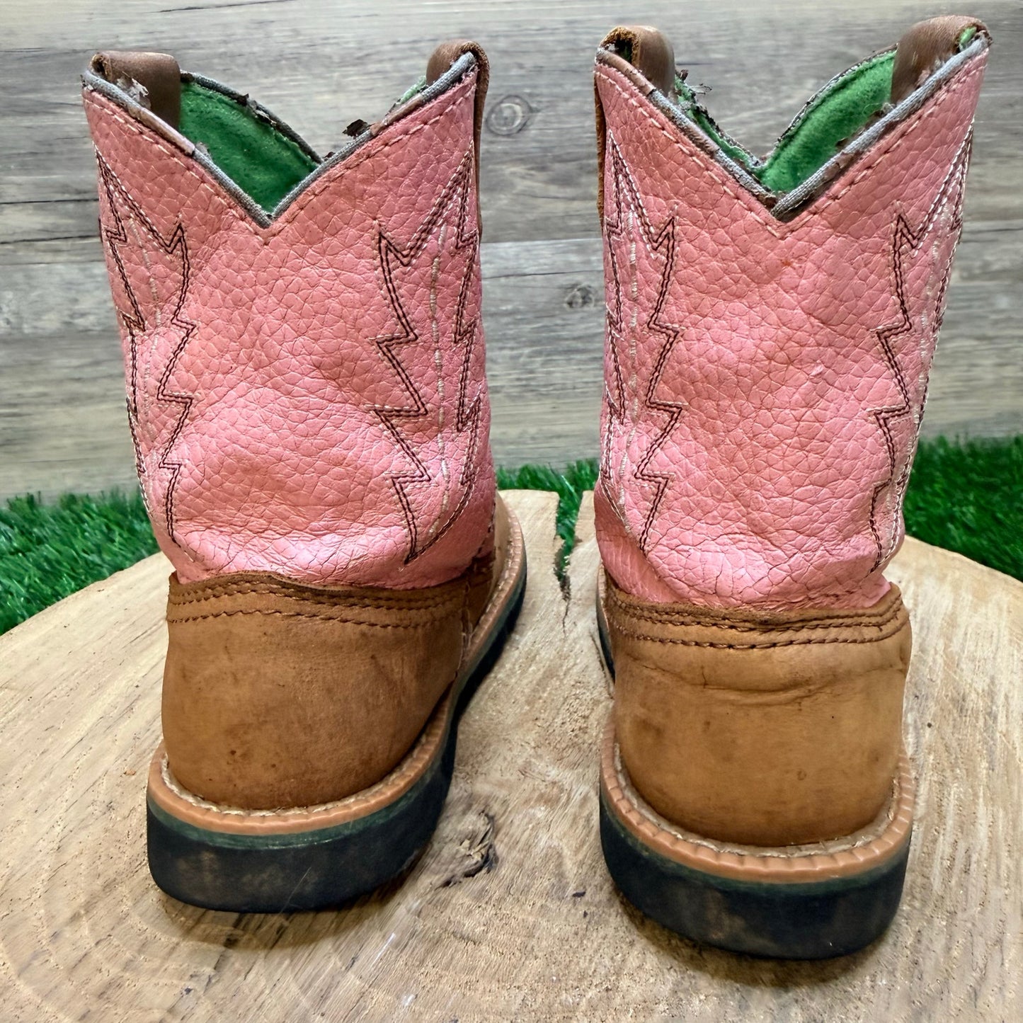 Dan Post Youth - Size 7.5M - Tan / Pink John Deere Cowboy Boots JD1185