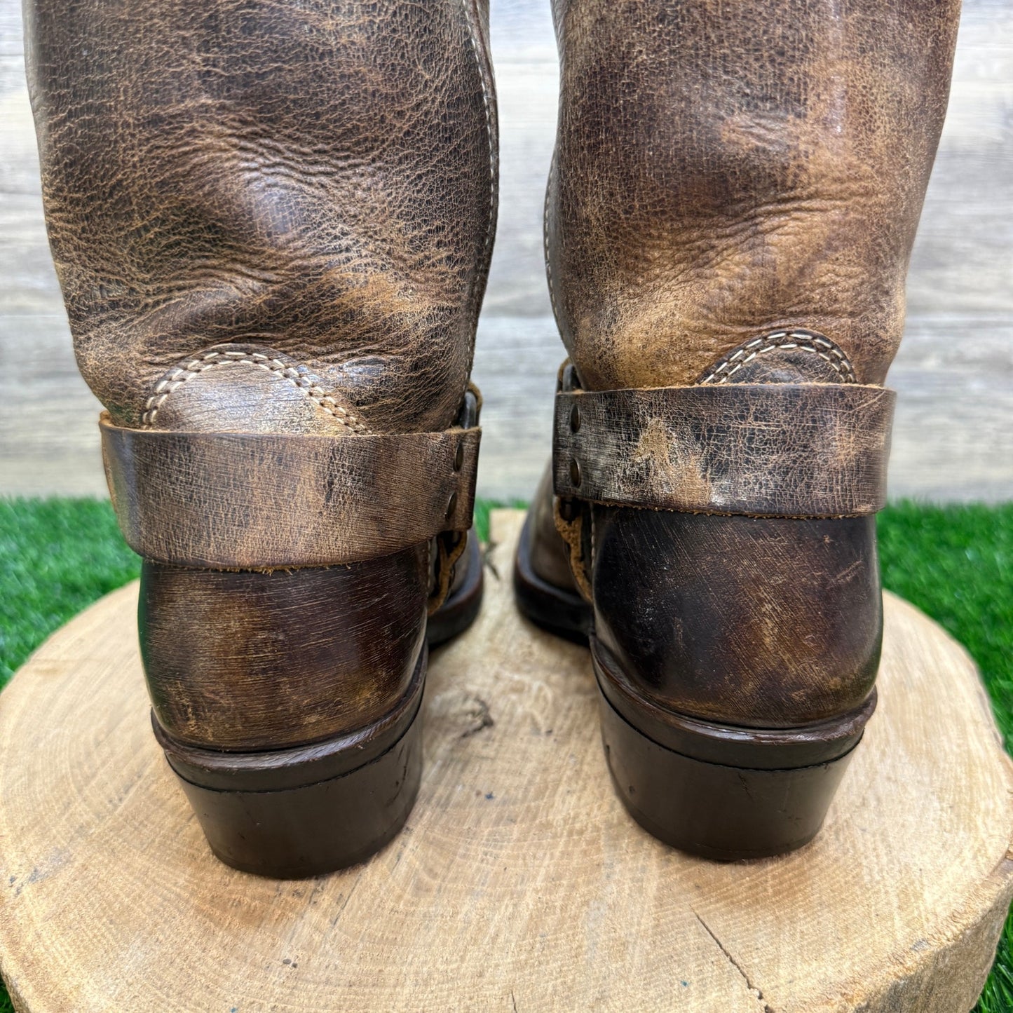 Frye Women - Size 8.5 - Distressed Brown Harness Square Toe Boots