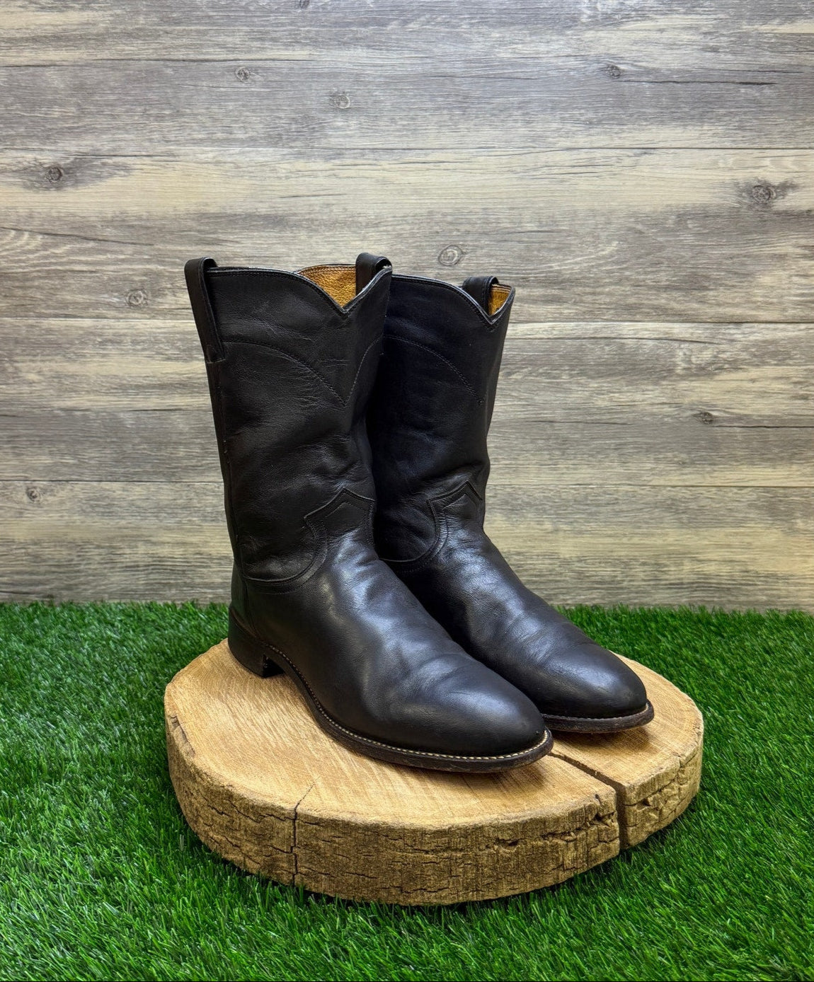 Justin Men - Size 9D - Black Roper Cowboy Boots Style 3133