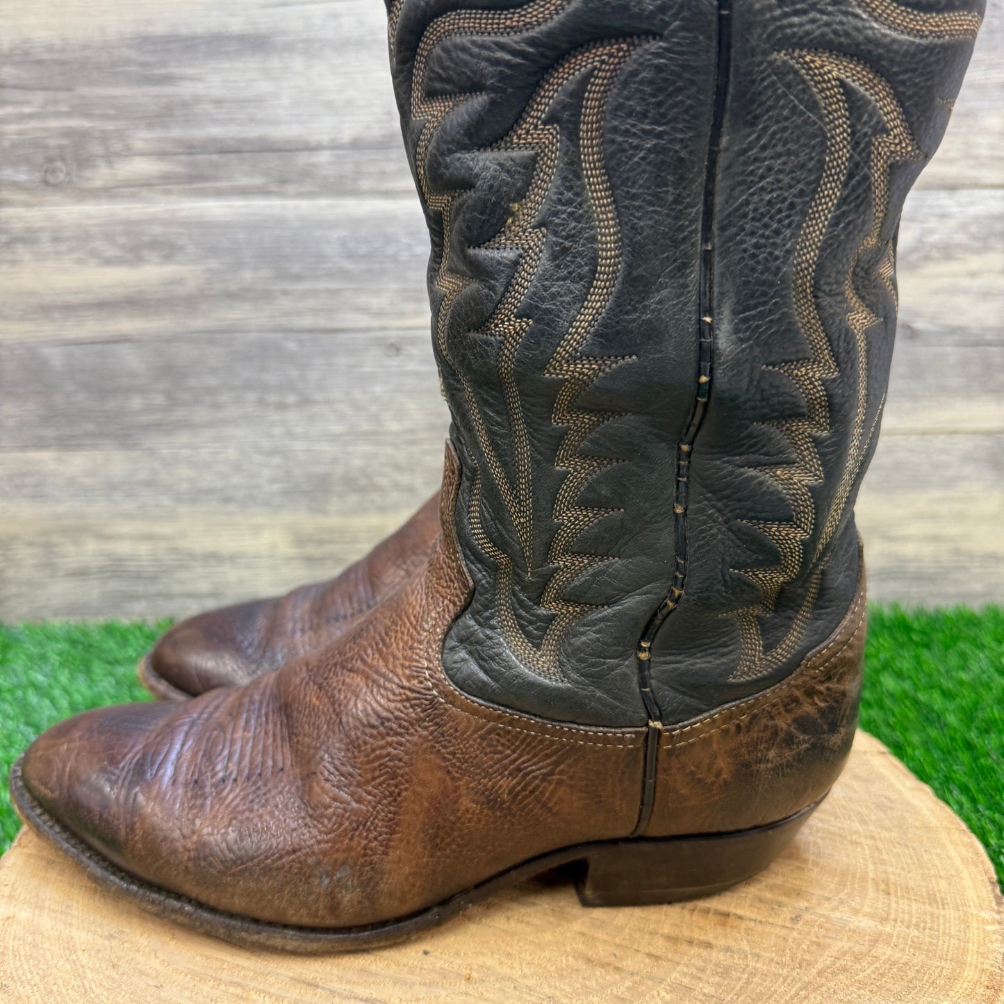 Tony Lama Men - Size 8.5EE - Vintage Black/Brown Cowboy Boots Style 6171