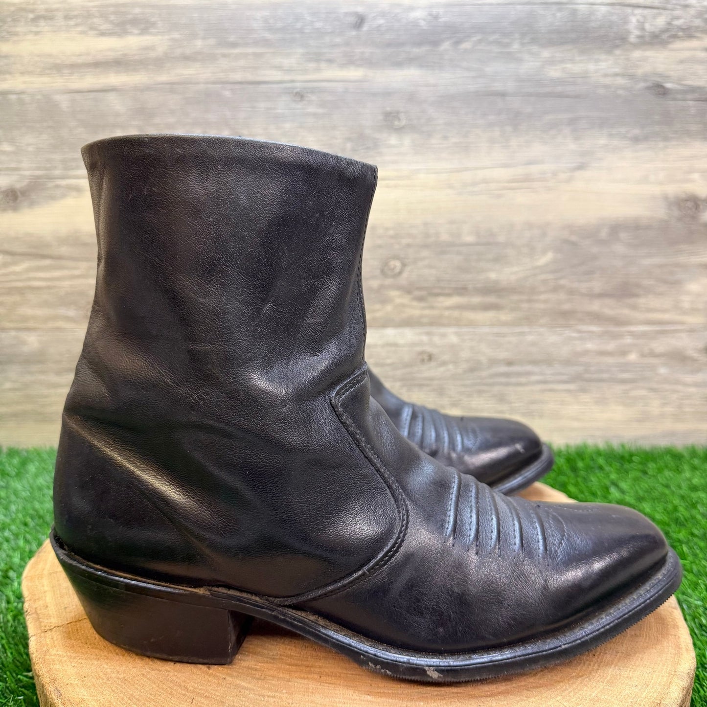 Double H Men - Size 8.5D - Black Zipper Ankle Faux Boots