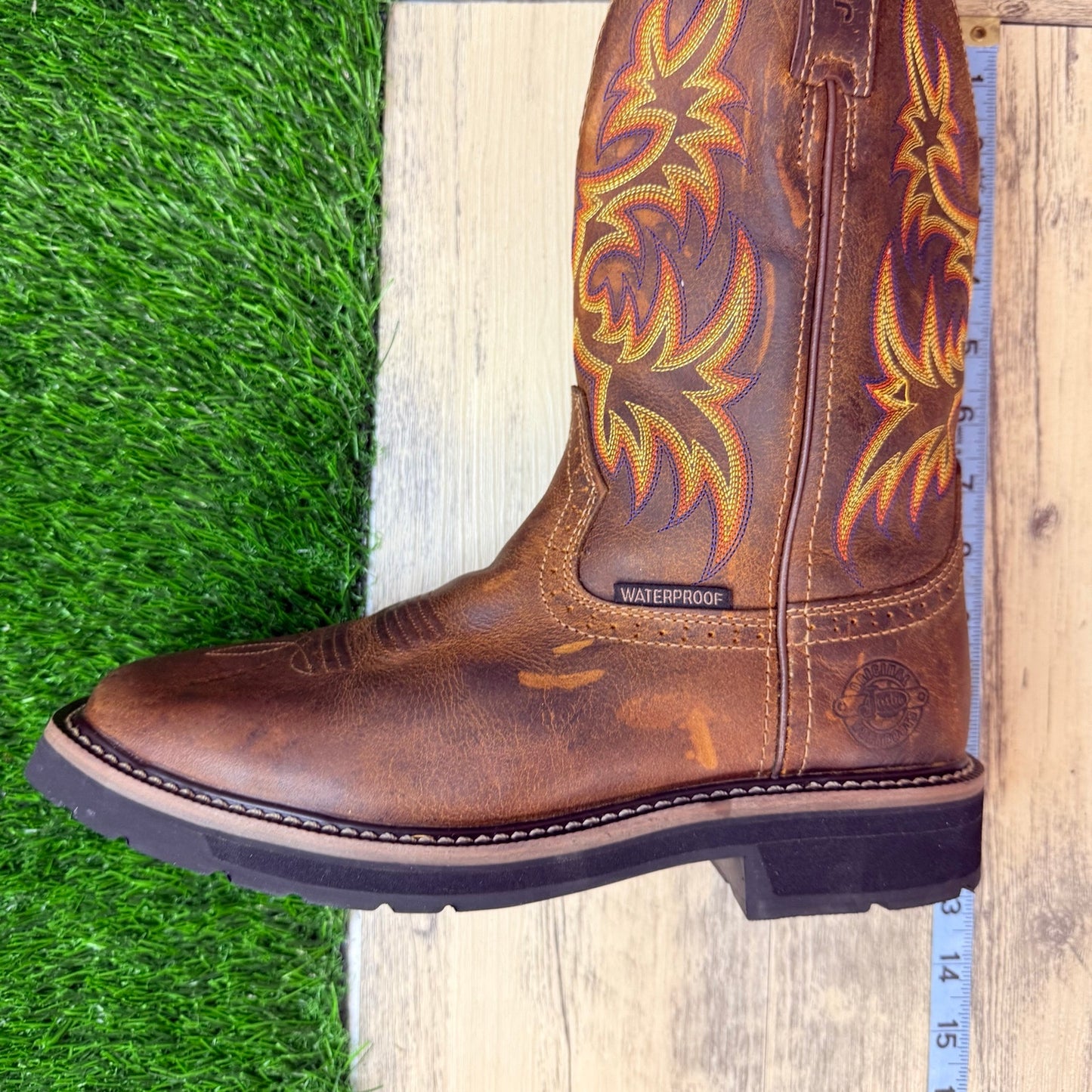 Justin Men - Size 9B - Brown Work Stampede Square Toe Cowboy Boots WKL4689