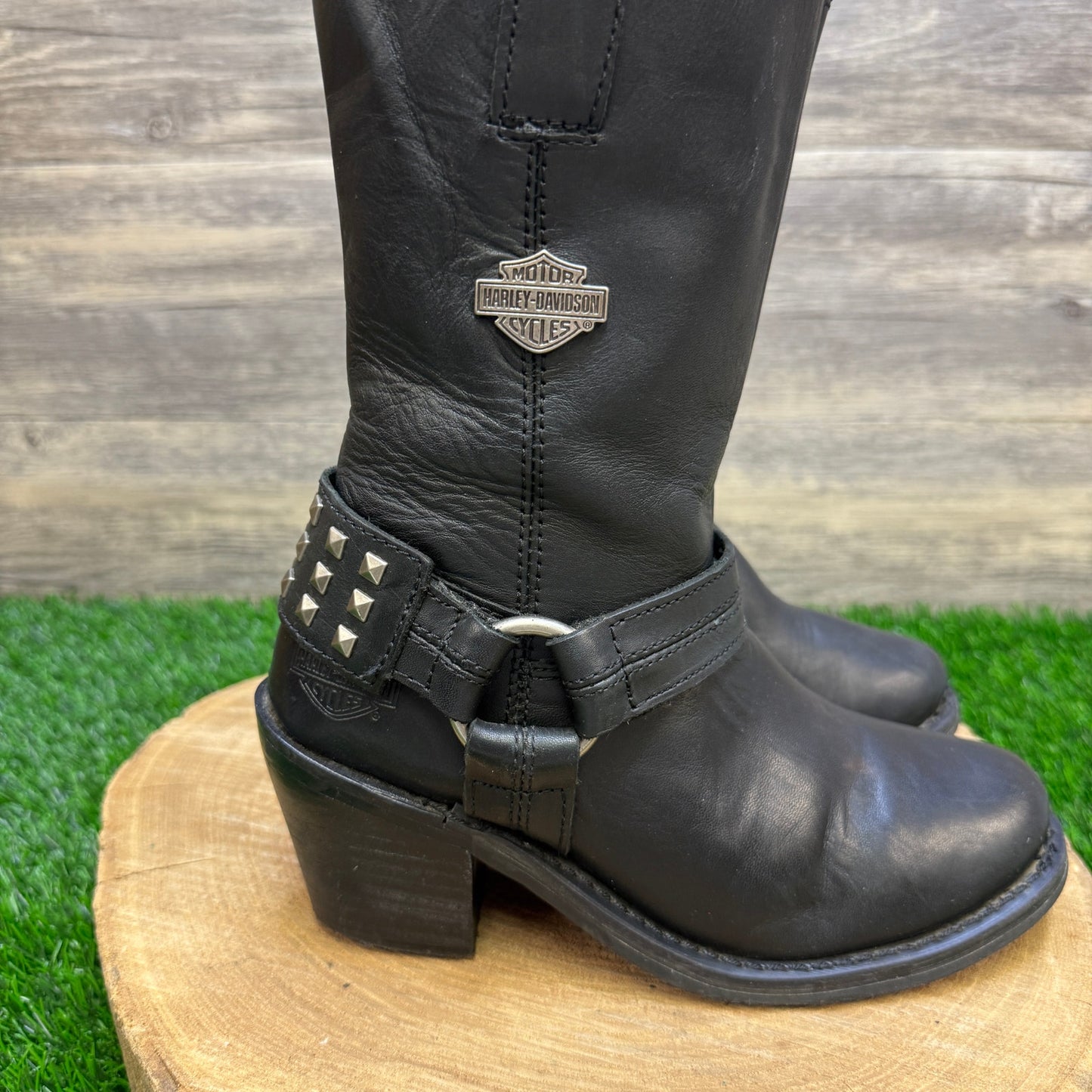 Harley Davidson Women - Size 6 - Black Harness Zipper Boots Style 85161