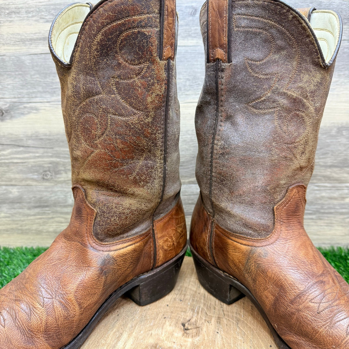 Durango Men - Size 10.5EE - Vintage Marbled Brown Toe Plate Cowboy Boots 15072