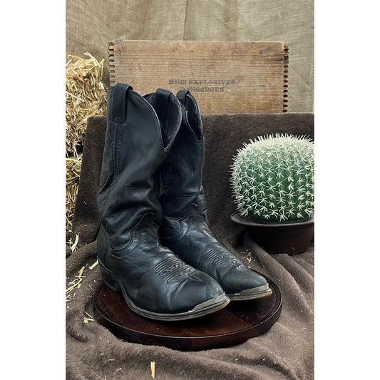Laredo Men - Size 9EE - Vintage Black Toe Plate Cowboy Boots Style 5672