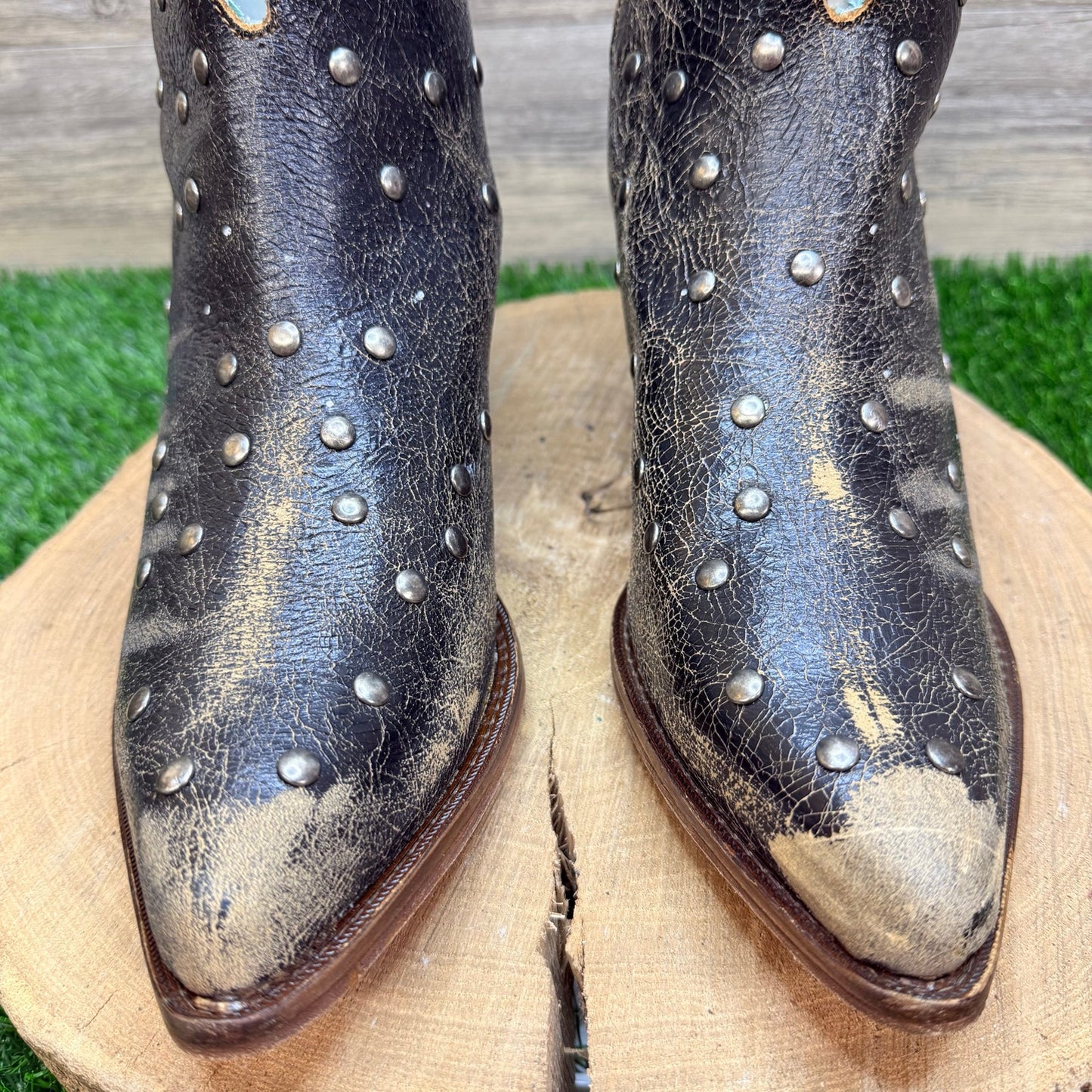 Corral Women - Size 12 - Distressed Black Studded Western Ankle Boots 1266