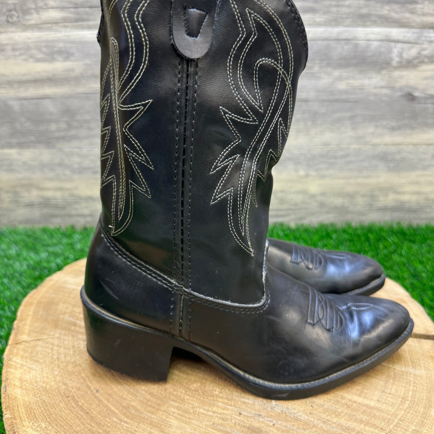 Texas Youth - Size 1D - Vintage Black Faux Leather Cowboy Boots Style C1890