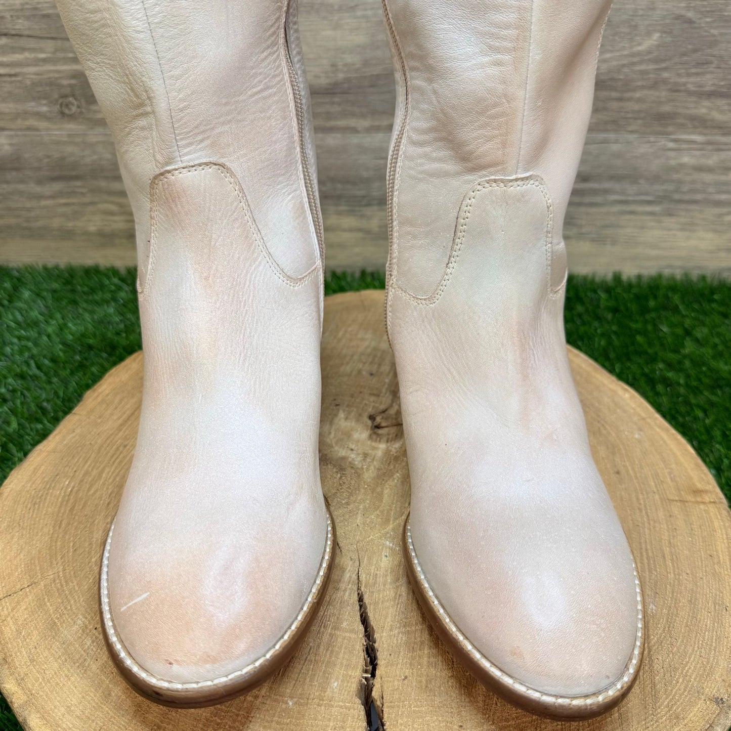 Diba True Women - Size 8M - Iridescent Cream Tall Zipper Boots Fig Garden
