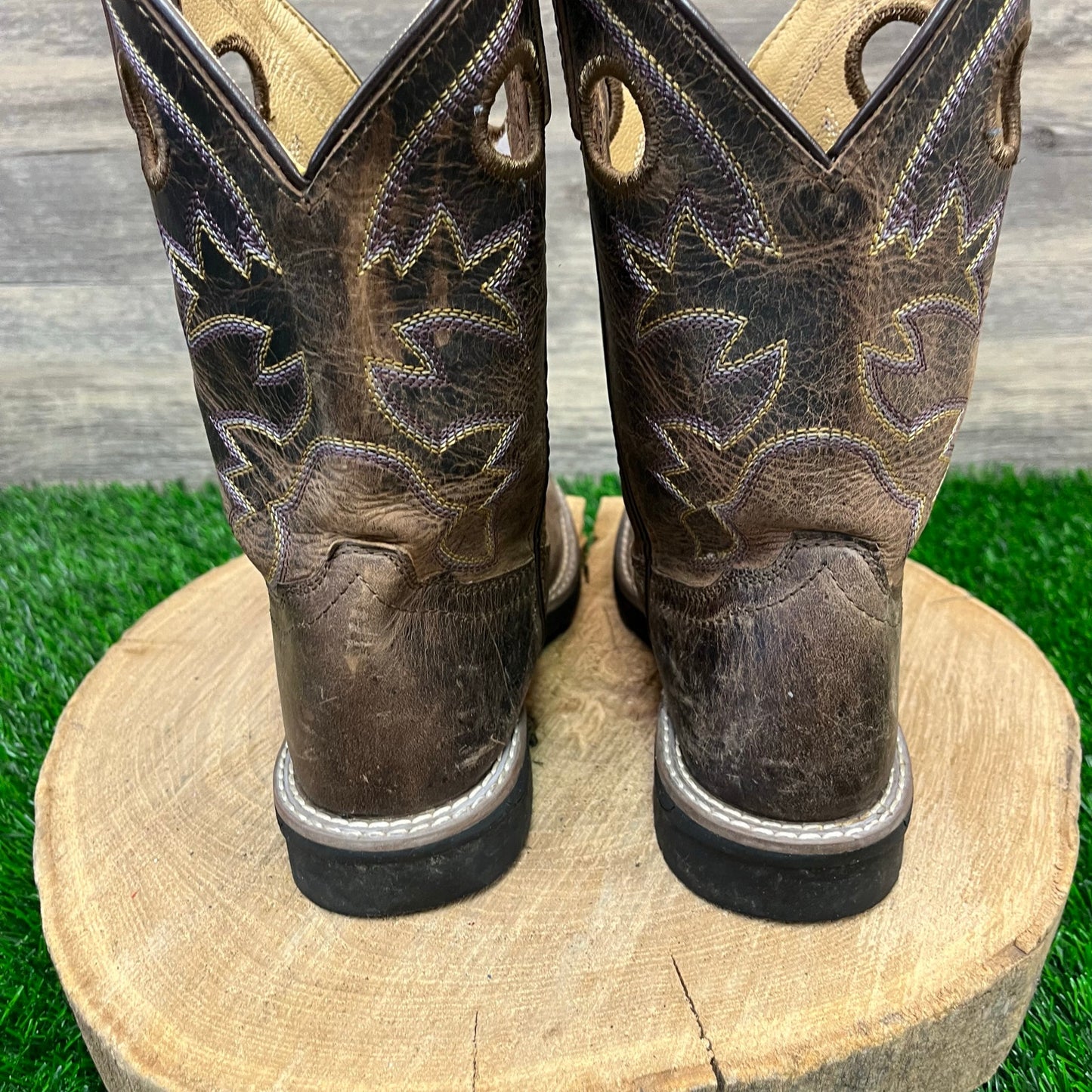 Smoky Mountain Youth - Size 3R - Brown/Purple Square Toe Cowboy Boots 3894C