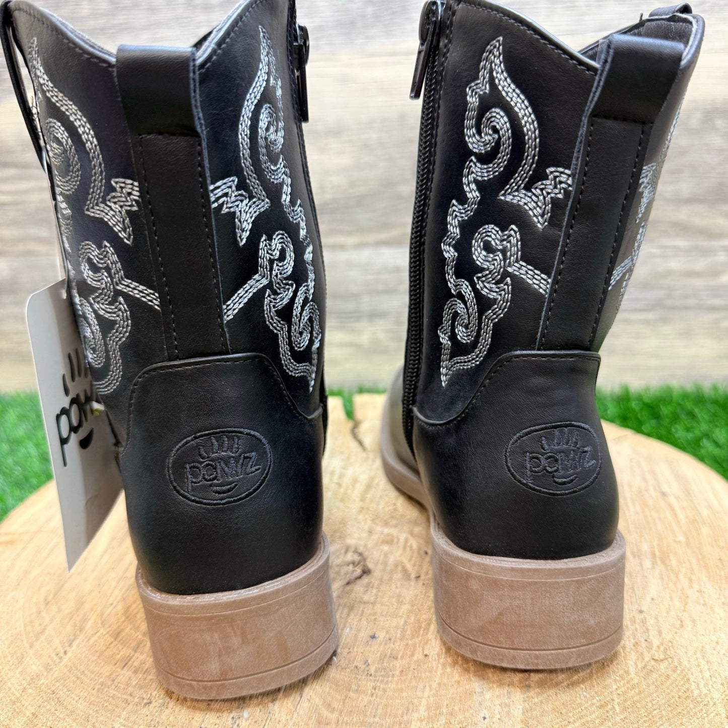 NEW Pawz Youth - Size 2 - Black Western Faux Leather Cowboy Boots