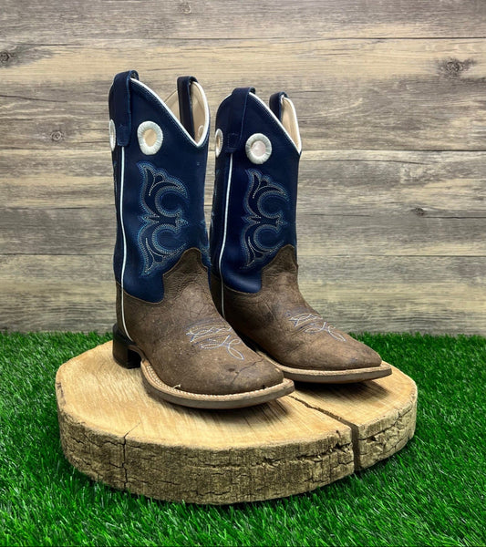 Old West Youth - Size 2.5D - Tan / Blue Square Toe Boots BSC1971
