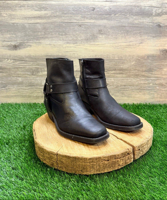 Sun and Stone Women - Size 8 - Black Harness Square Toe Ankle Zipper Boots