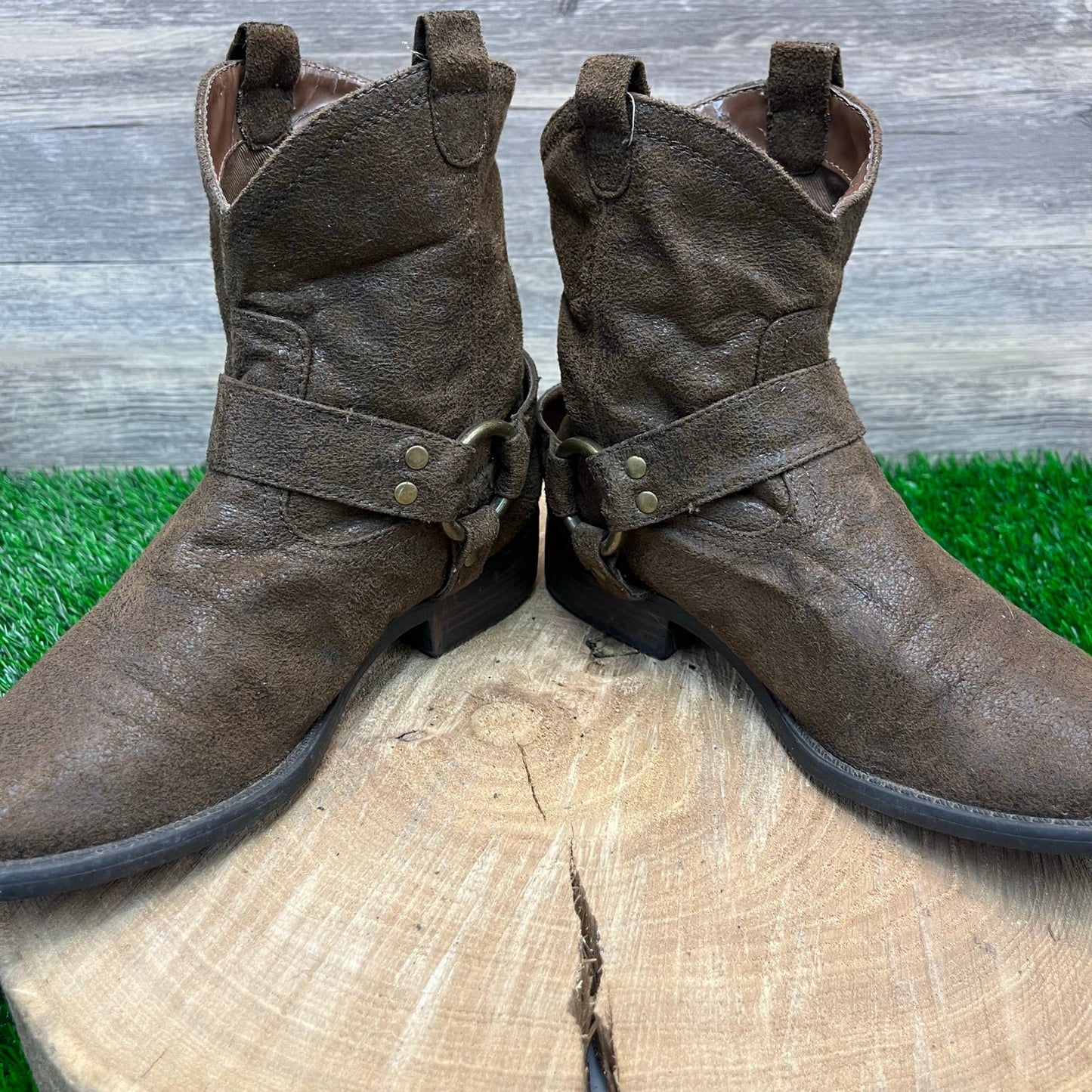 Mossimo Supply Women - Size 5.5 - Brown Faux Suede Harness Boots