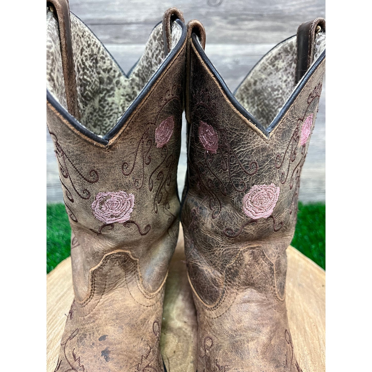 Smoky Mountain Youth - Size 3D - Brown Rose Design Snip Toe Cowboy Boots 3771C