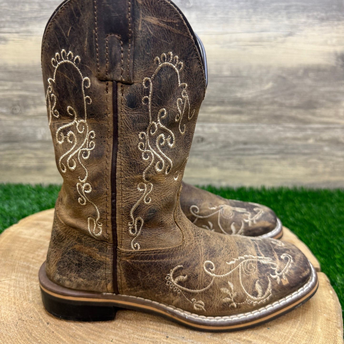 Smoky Mountain Youth - Size 1R - Brown Floral Square Toe Cowboy Boots 3845C