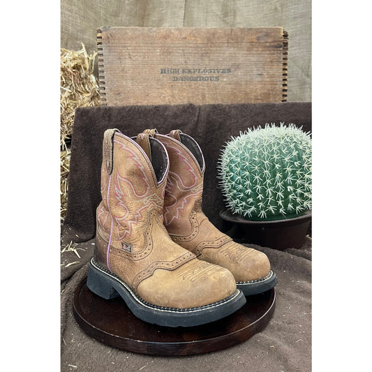 Justin Gypsy Women - Size 6.5B - Tan/Pink Steel Toe Cowboy Boots Style WKL9980
