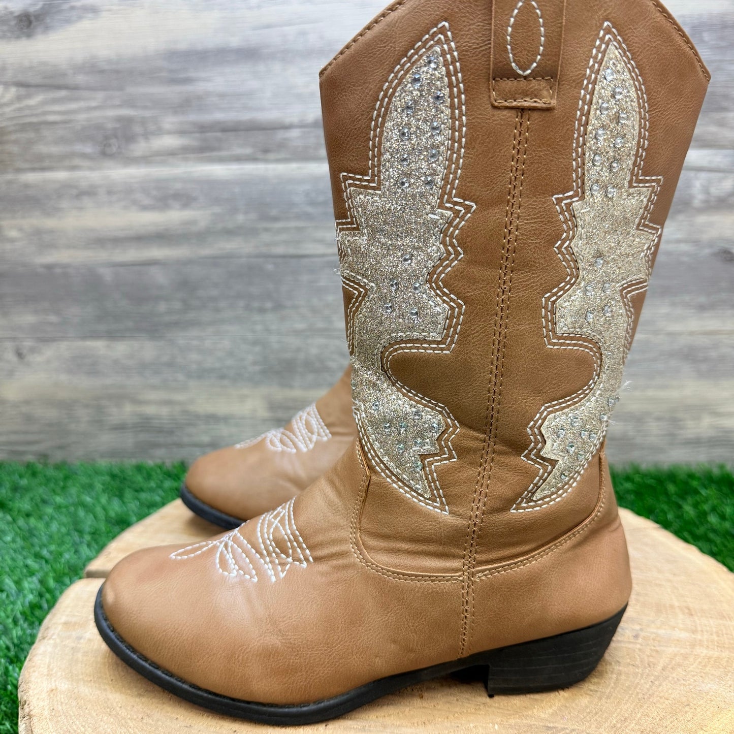 Kensie Girl Youth - Size 2 - Brown Faux Leather Cowboy Boots KG87161