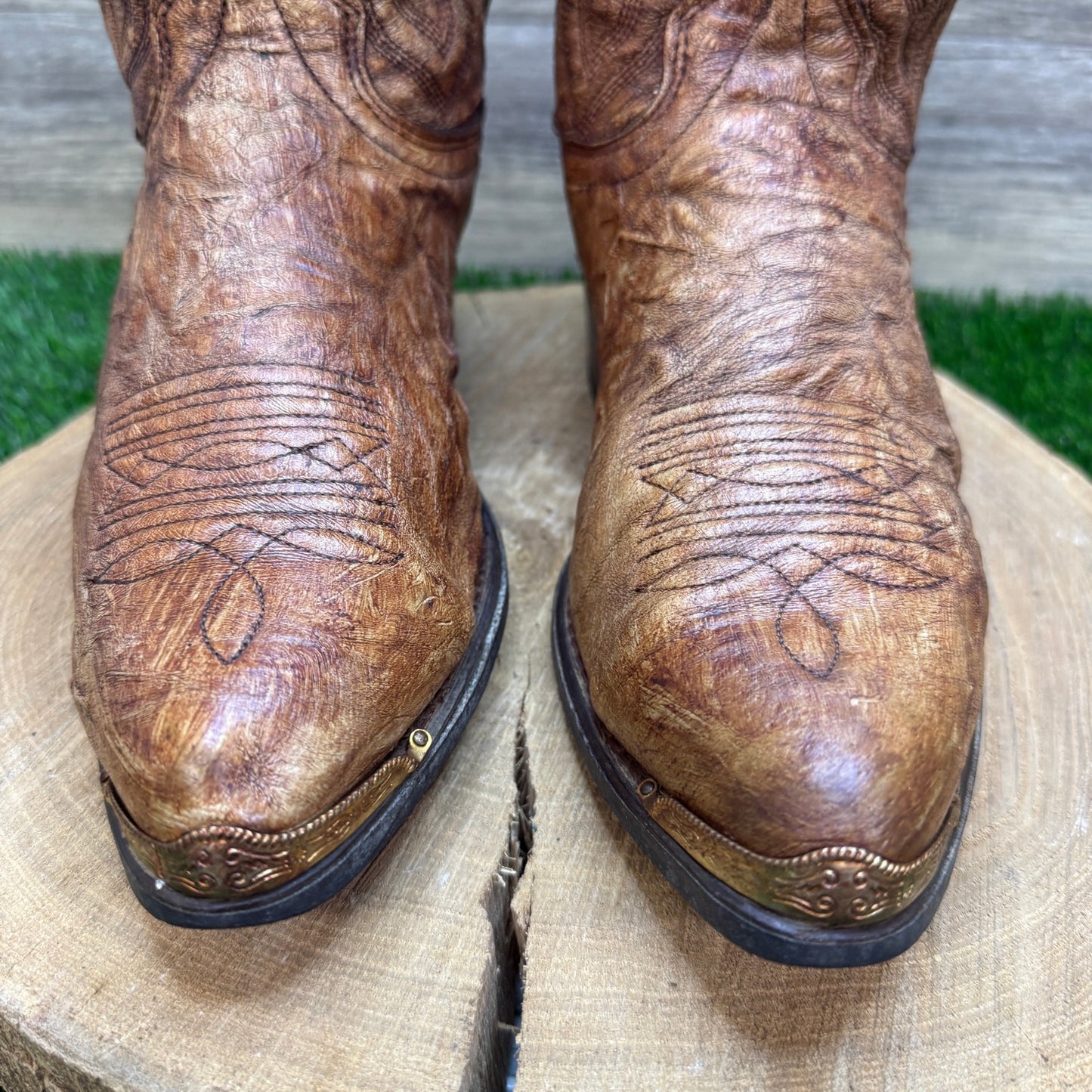 Texas Men - Size 10EE - Vintage Brushed Brown Slouch Western Cowboy Boots 7841