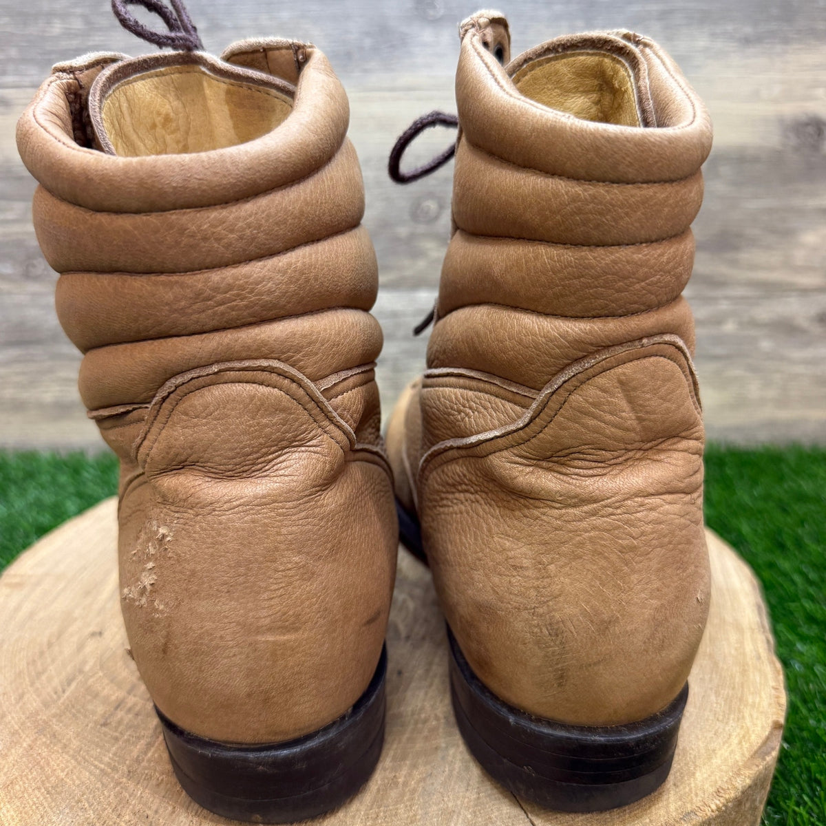 Justin Men - Size 10.5D - Beige Soft Leather Lace Up Cowboy Boots Style 448