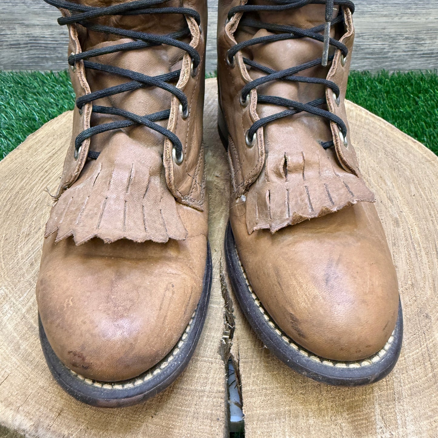 Laredo Women - Size 7.5M - Vintage Tan Lace Up Cowboy Boots Style 132