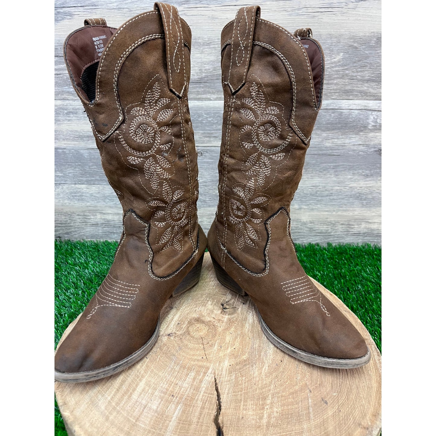 Coconuts Women - Size 6.5M - Brown Soft Faux Leather Cowboy Boots Style 429105