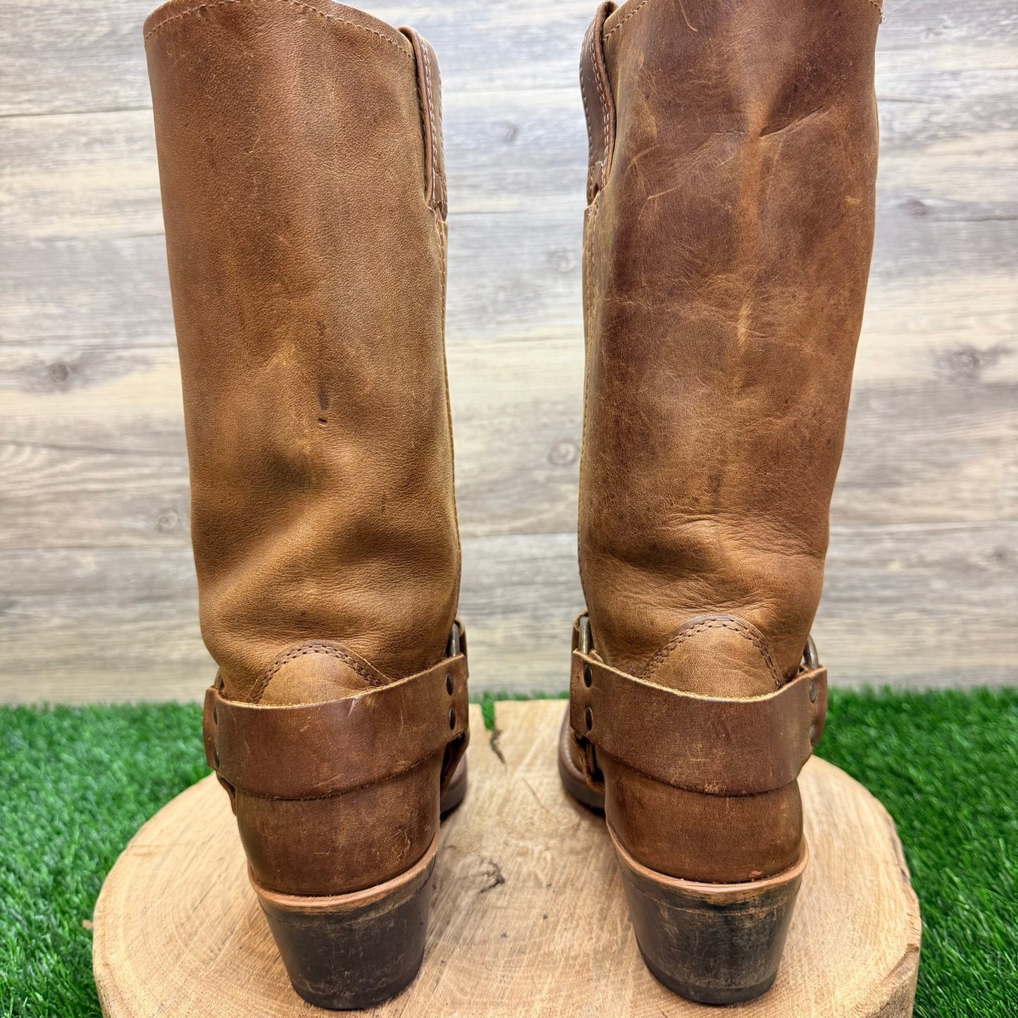 Frye Women - Size 6.5M - Tan Harness Moto Cowboy Boots 77300