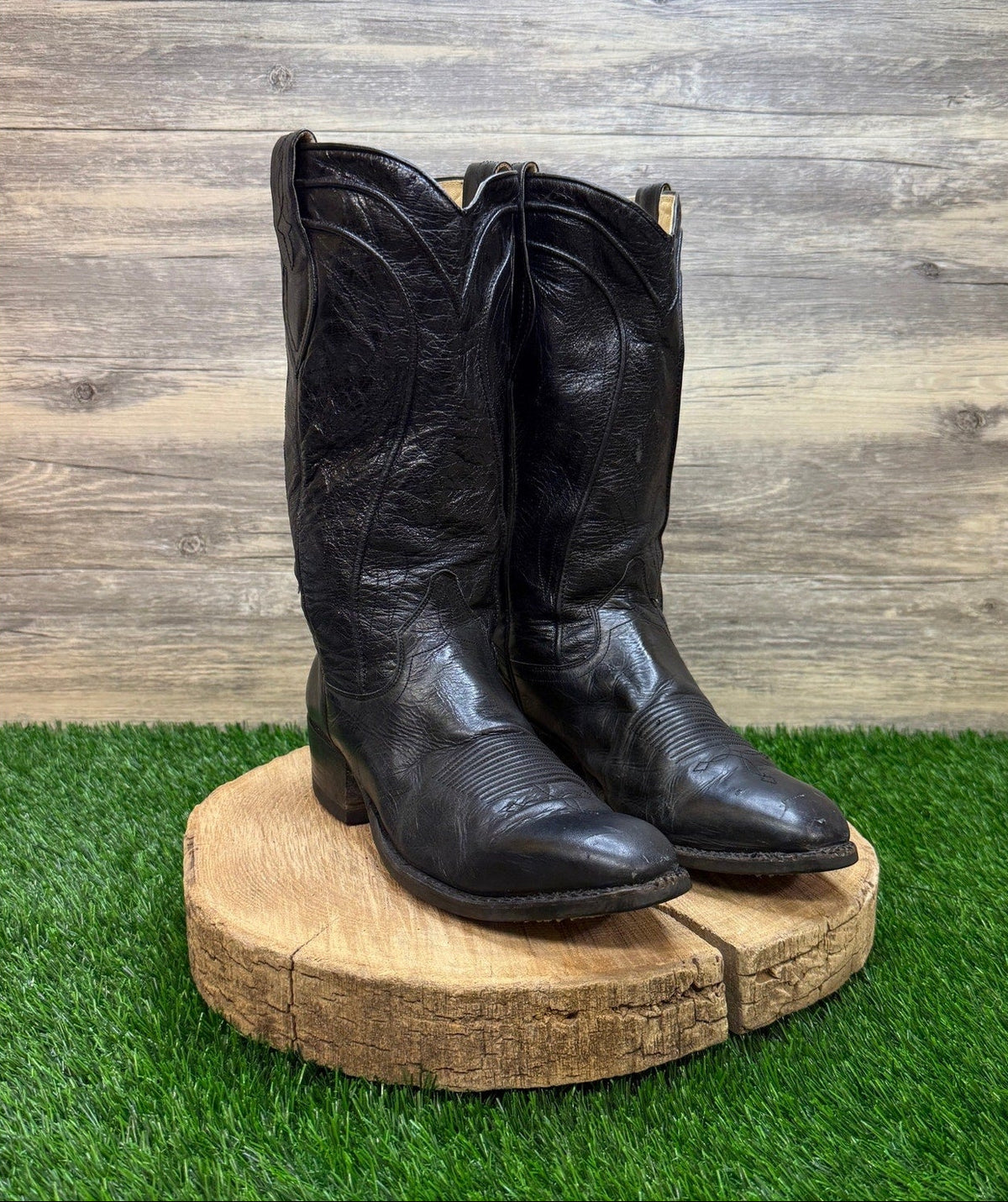 Dan Post Men - Size 8D - Vintage Black Goat Leather Cowboy Boots Style 6690