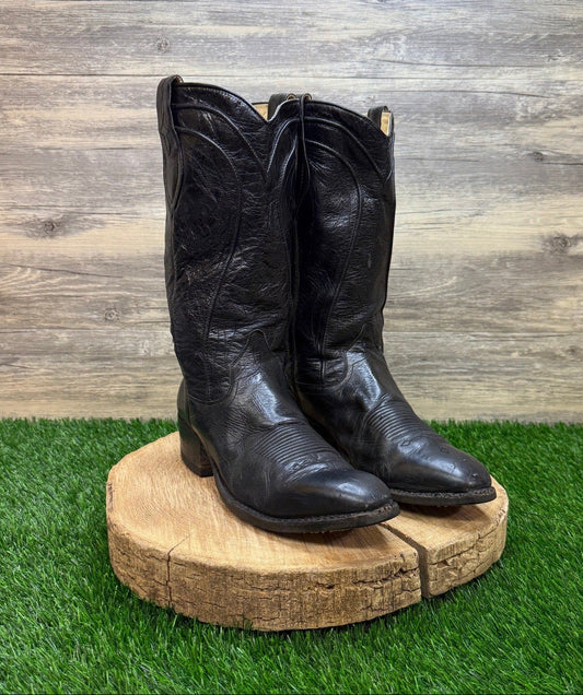 Dan Post Men - Size 8D - Vintage Black Goat Leather Cowboy Boots Style 6690