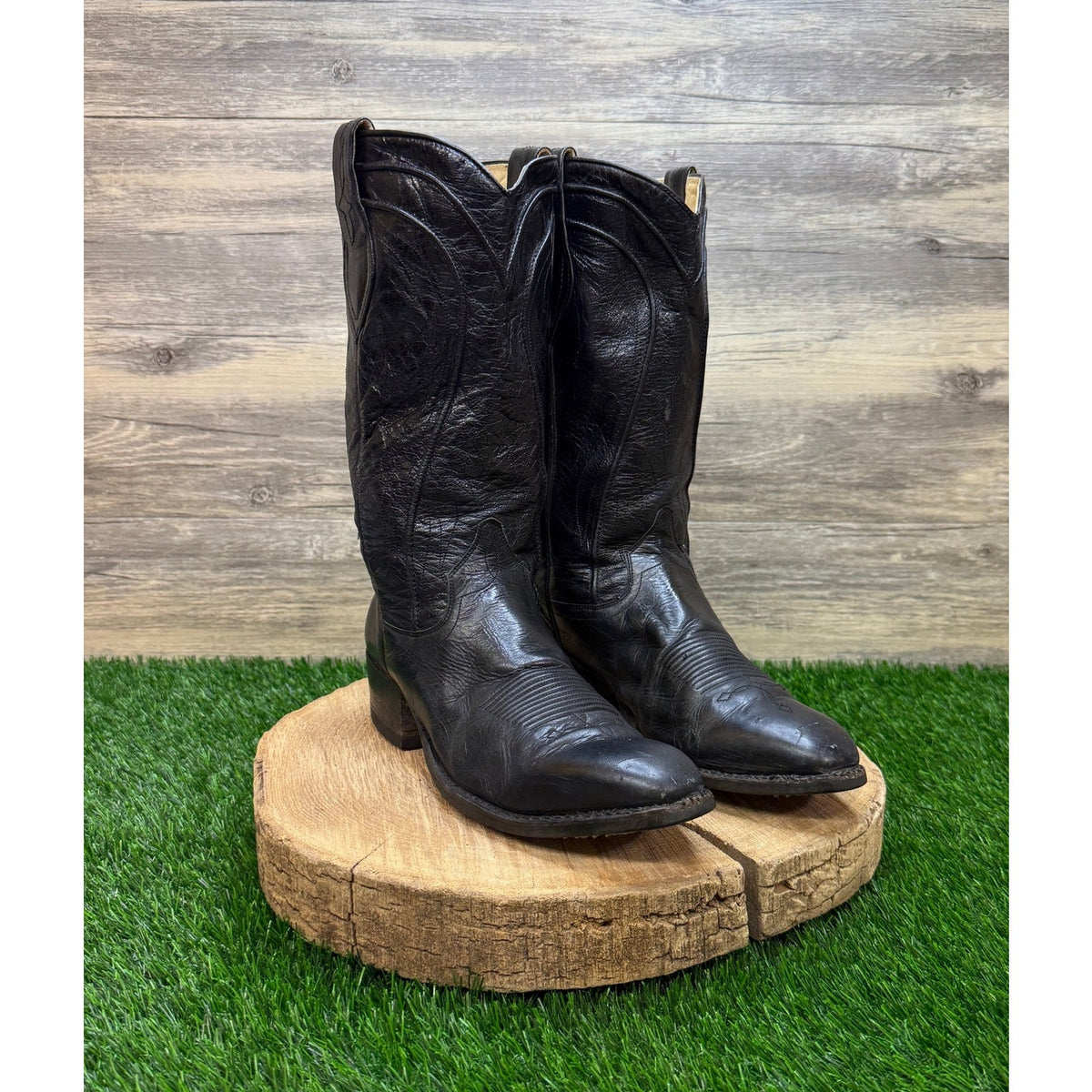 Dan Post Men - Size 8D - Vintage Black Goat Leather Cowboy Boots Style 6690