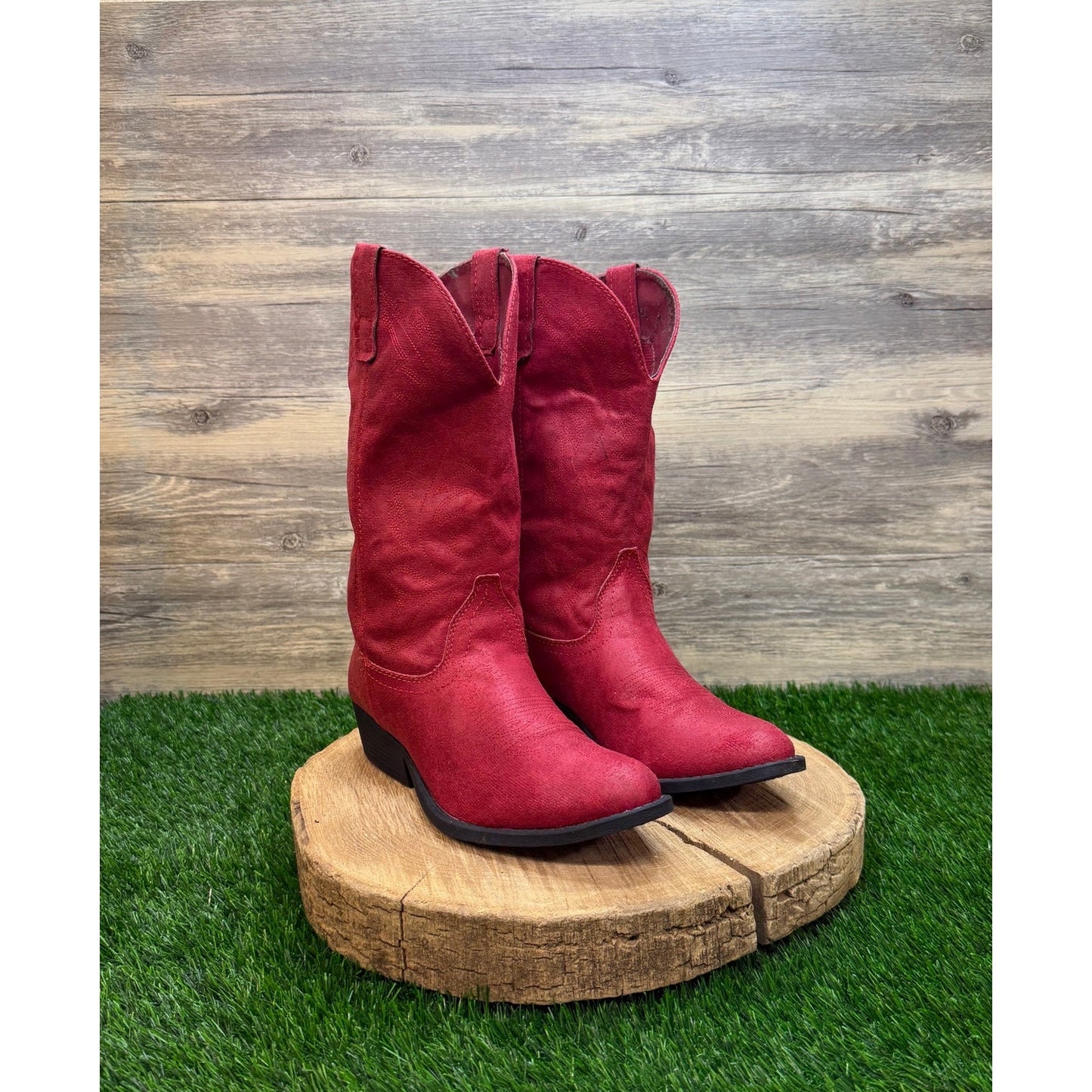 Rampage Women - Size 8M - Red Faux Suede Western Cowboy Boots Style Walden