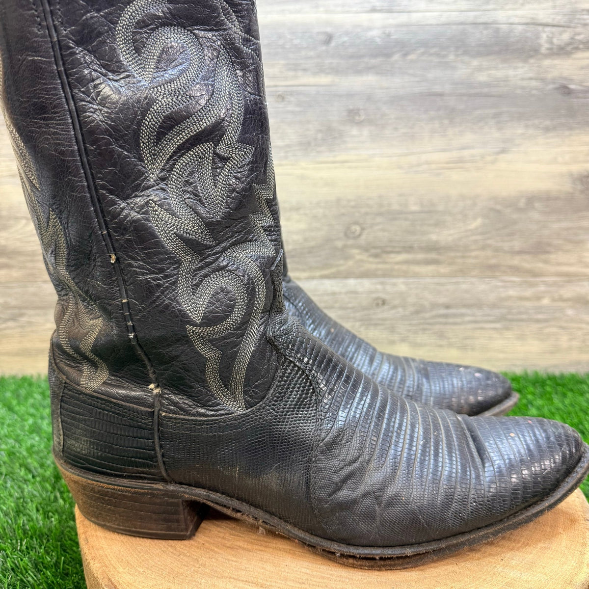 Dan Post Men - Size 12D - Vintage Black Lizard Western Cowboy Boots