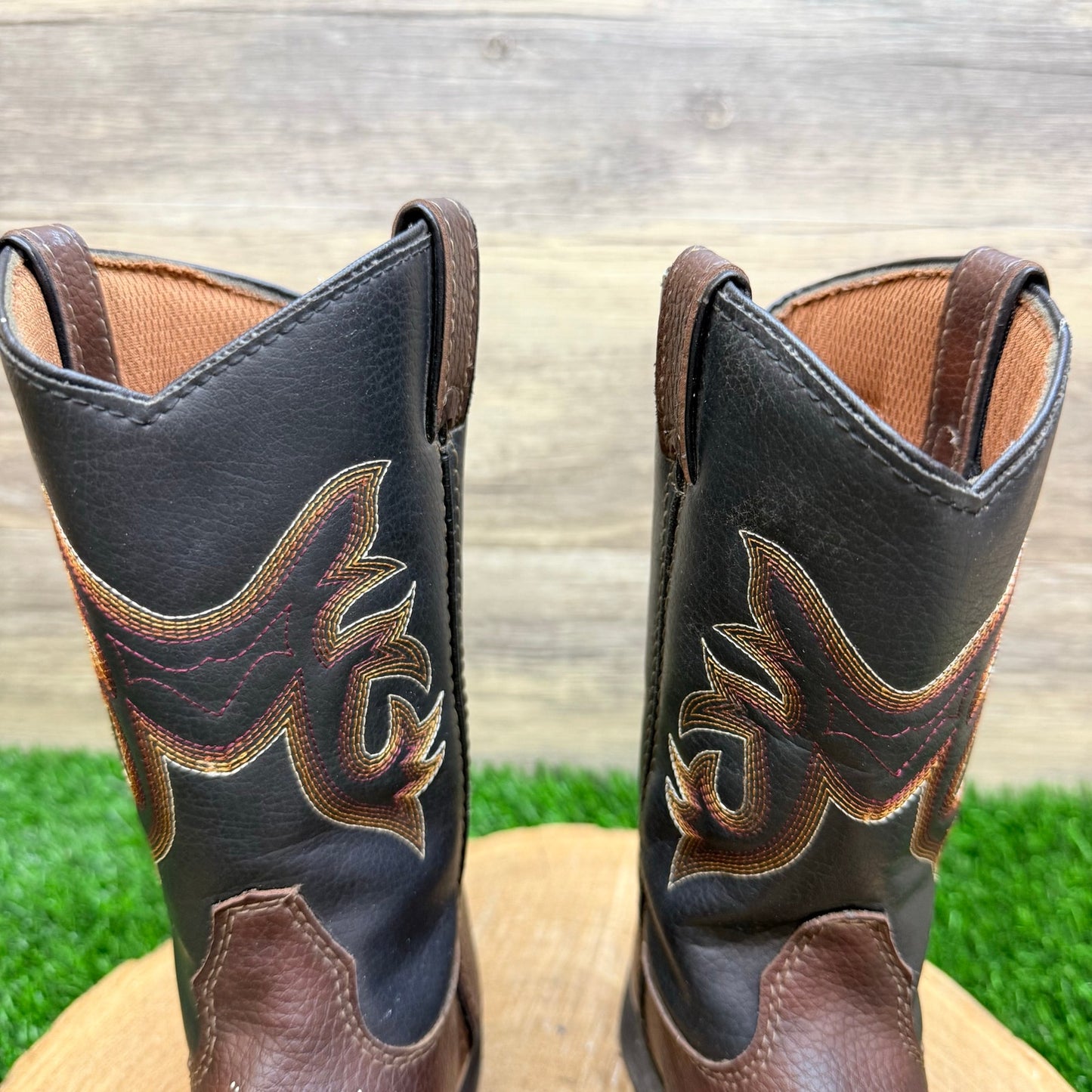 Austin Trading Youth - Size 12 - Brown / Black Boys Square Cowboy Boots 1014