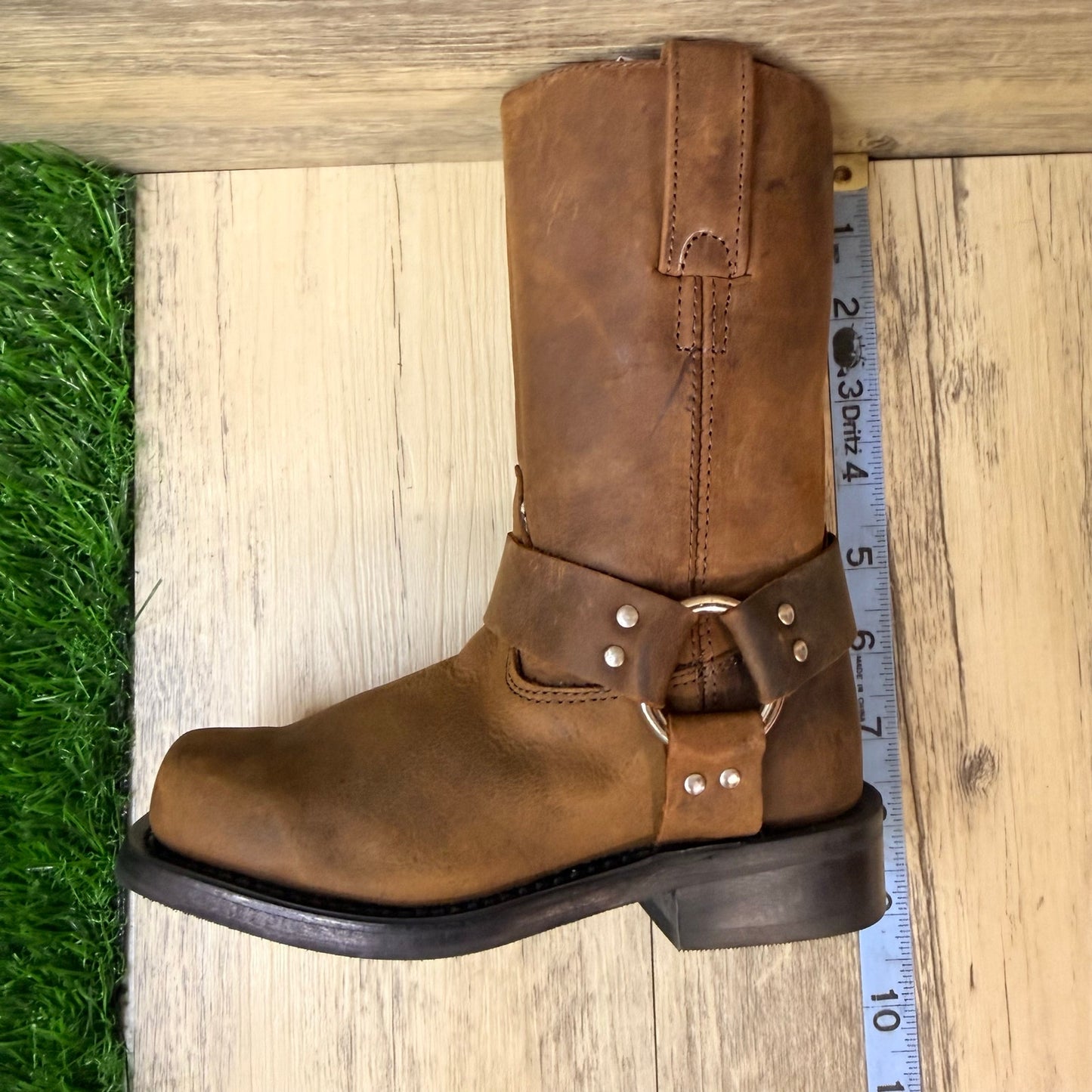 Old West Youth - Size 9D - Brown Square Toe Moto Boots CH1002
