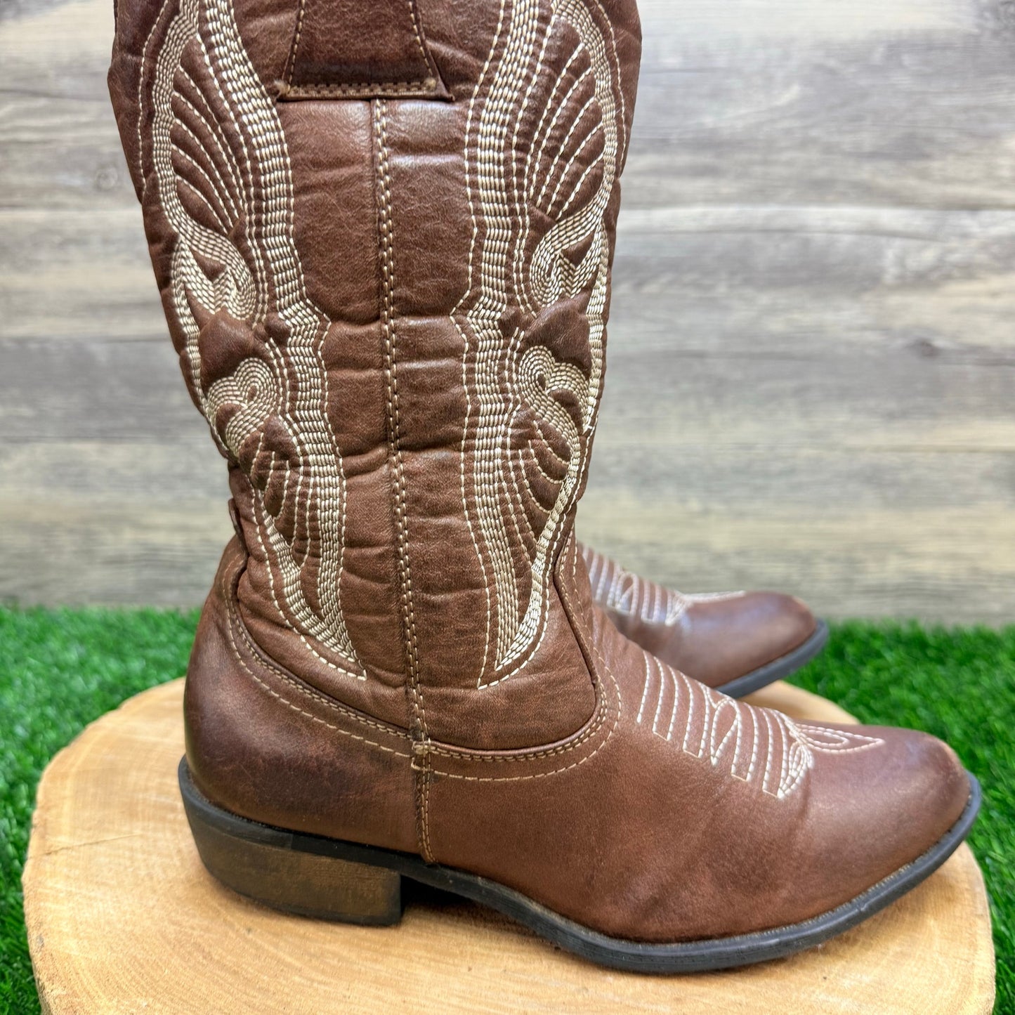 Flex West Women - Size 6.5M - Brown Soft Faux Leather Cowboy Boots Reba