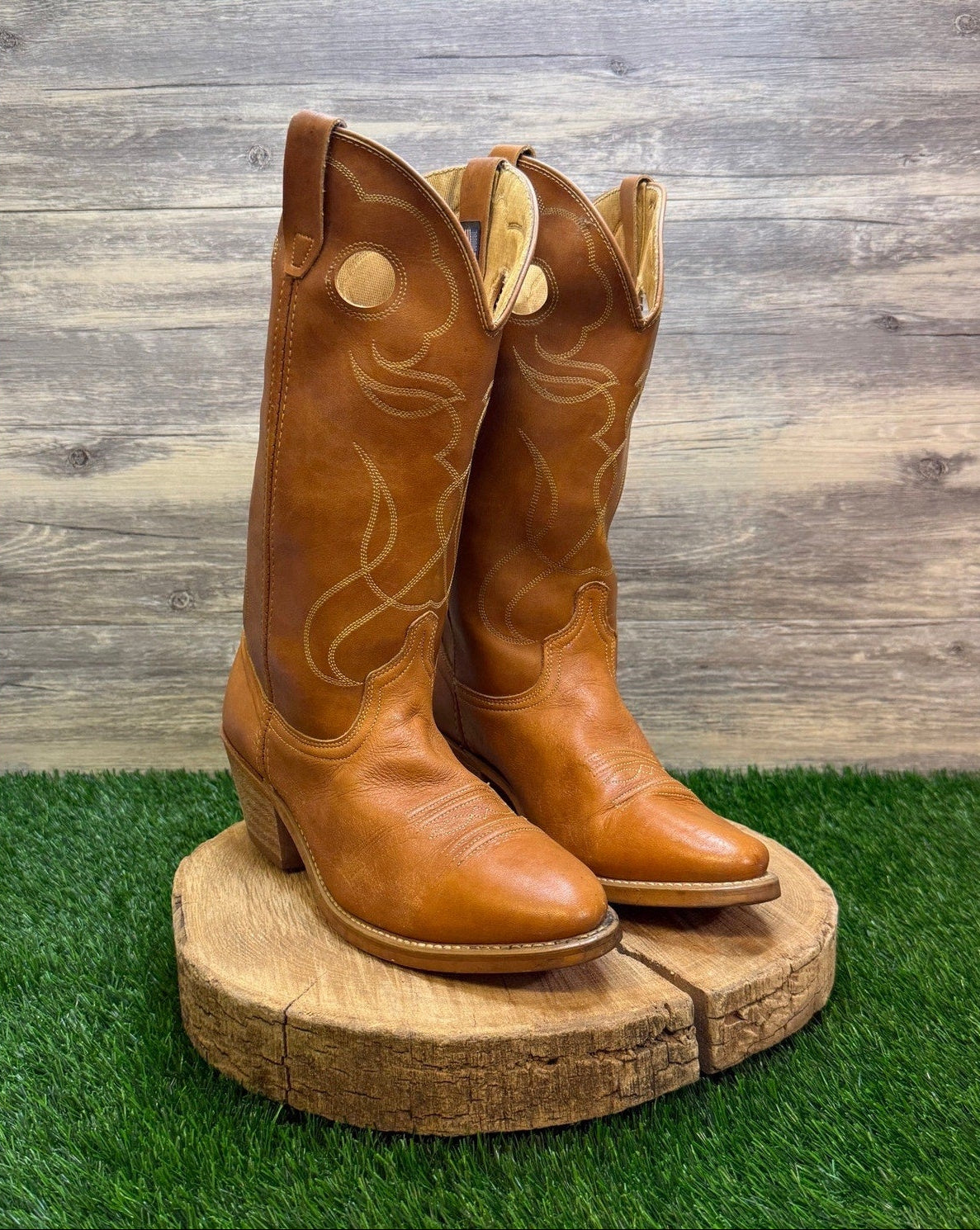 Acme Men - Size 9.5D - Vintage Marbled Tan Western Cowboy Boots Style 4607