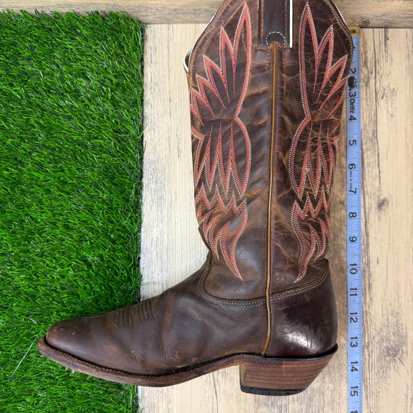 Tony Lama Women - Size 7B - Brown/Coral Square Toe Western Cowboy Boots 0218