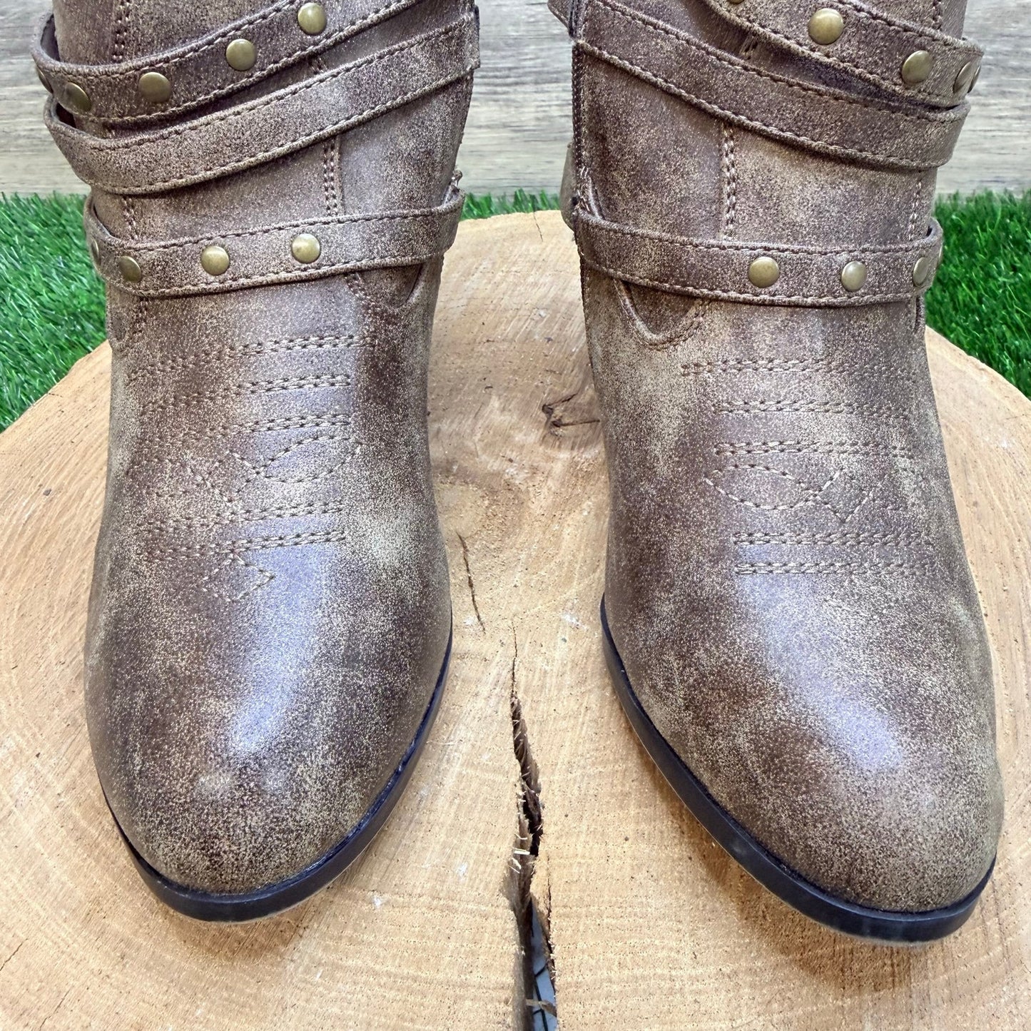 Cato Women - Size 7 - Brown Buckle Zipper Ankle Faux Leather Boots